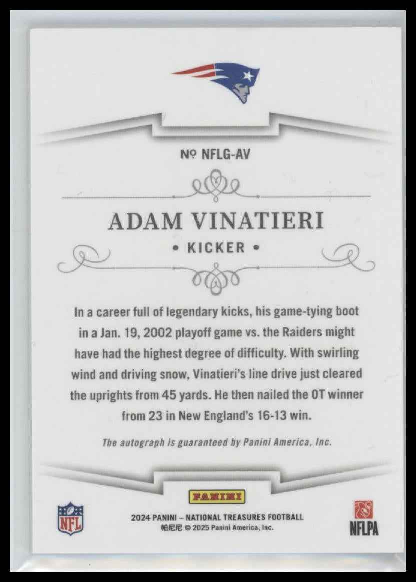 Adam Vinatieri 2024 Panini National Treasures #NFLG-AV Greatest Signatures #/99