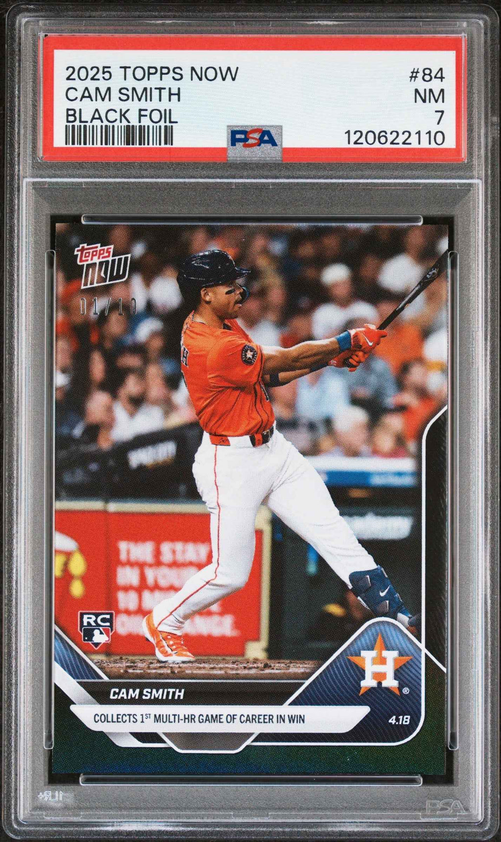 Graded 2025 Topps Now Cam Smith #84 Black Foil /10 Rookie RC Baseball Card PSA 7 Near Mint
