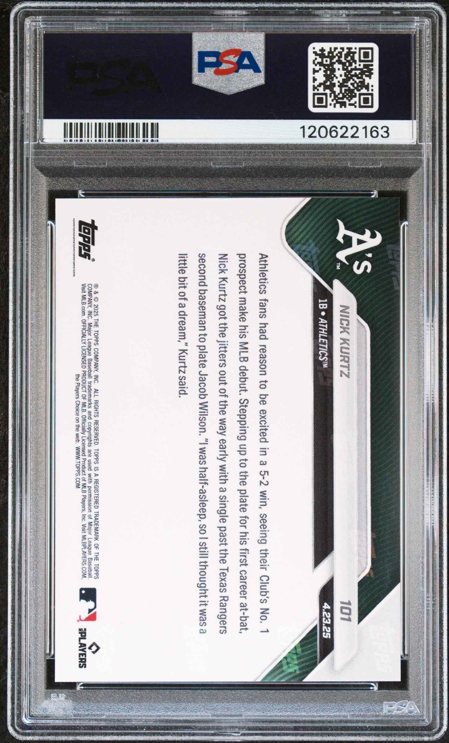 Graded 2025 Topps Now Nick Kurtz #101 Rookie RC Baseball Card PSA 8 Near Mint