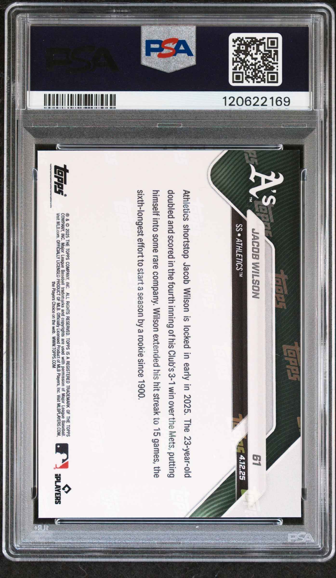 Graded 2025 Topps Now Jacob Wilson #61 Gold Foil /50 Rookie RC Baseball Card PSA 9 Mint