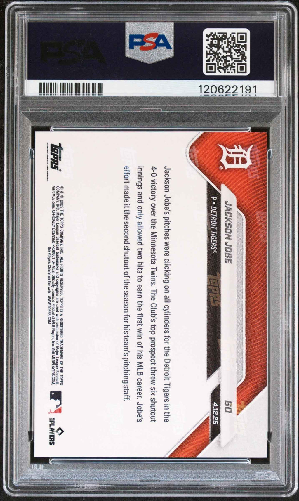 Graded 2025 Topps Now Jackson Jobe #60 Gold Foil /50 Rookie RC Baseball Card PSA 9 Mint