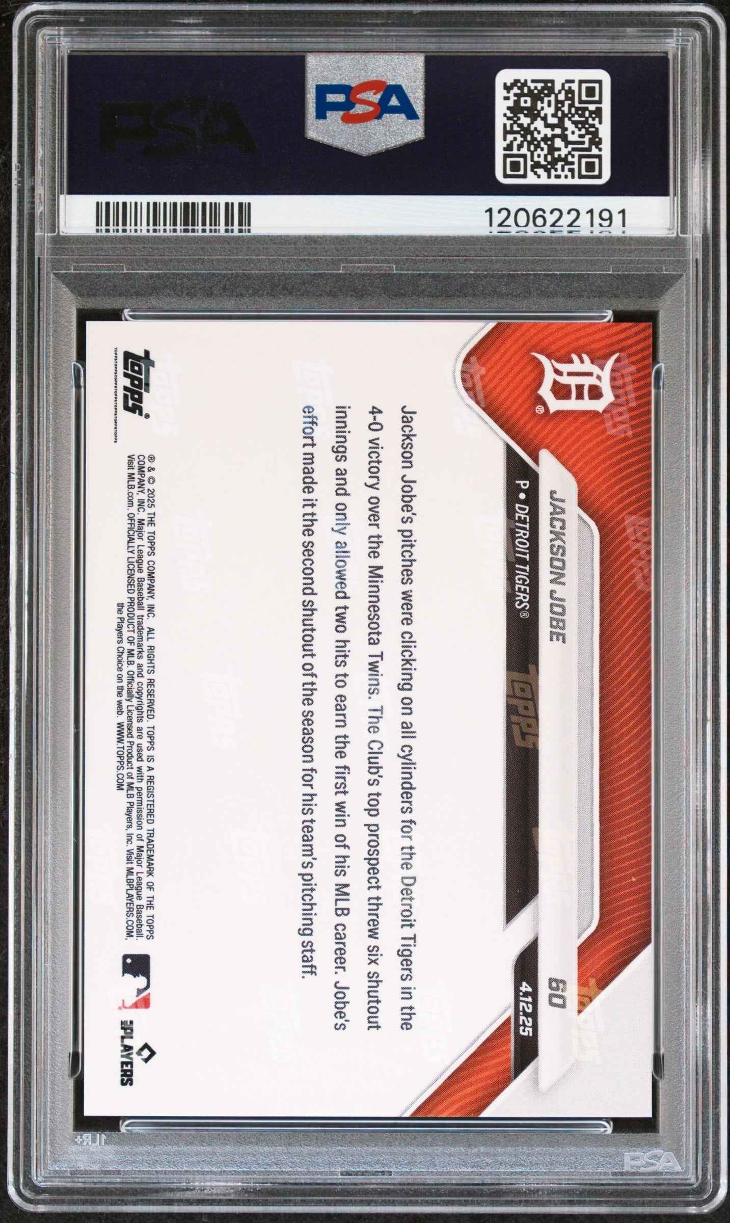 Graded 2025 Topps Now Jackson Jobe #60 Gold Foil /50 Rookie RC Baseball Card PSA 9 Mint