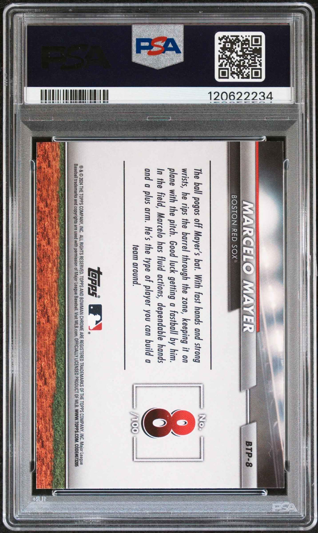 Graded 2024 Topps Bowman Marcelo Mayer #BTP8 Scouts Top 100 Rookie RC Baseball Card PSA 10 Gem Mint