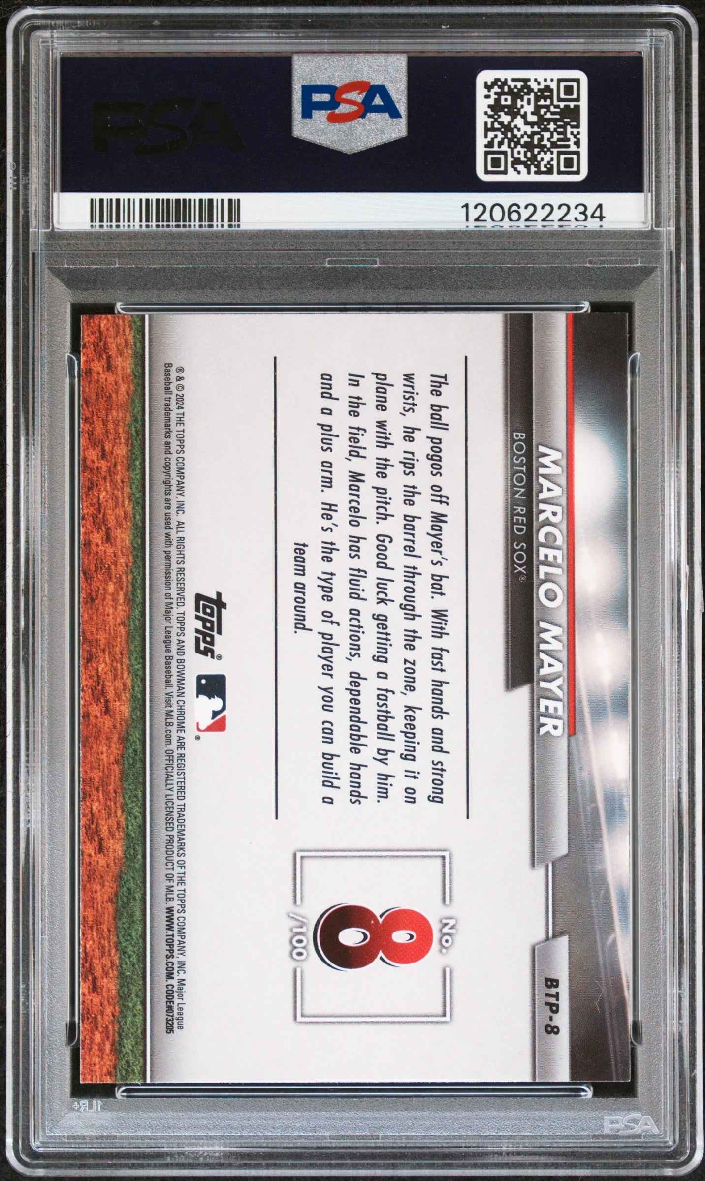 Graded 2024 Topps Bowman Marcelo Mayer #BTP8 Scouts Top 100 Rookie RC Baseball Card PSA 10 Gem Mint