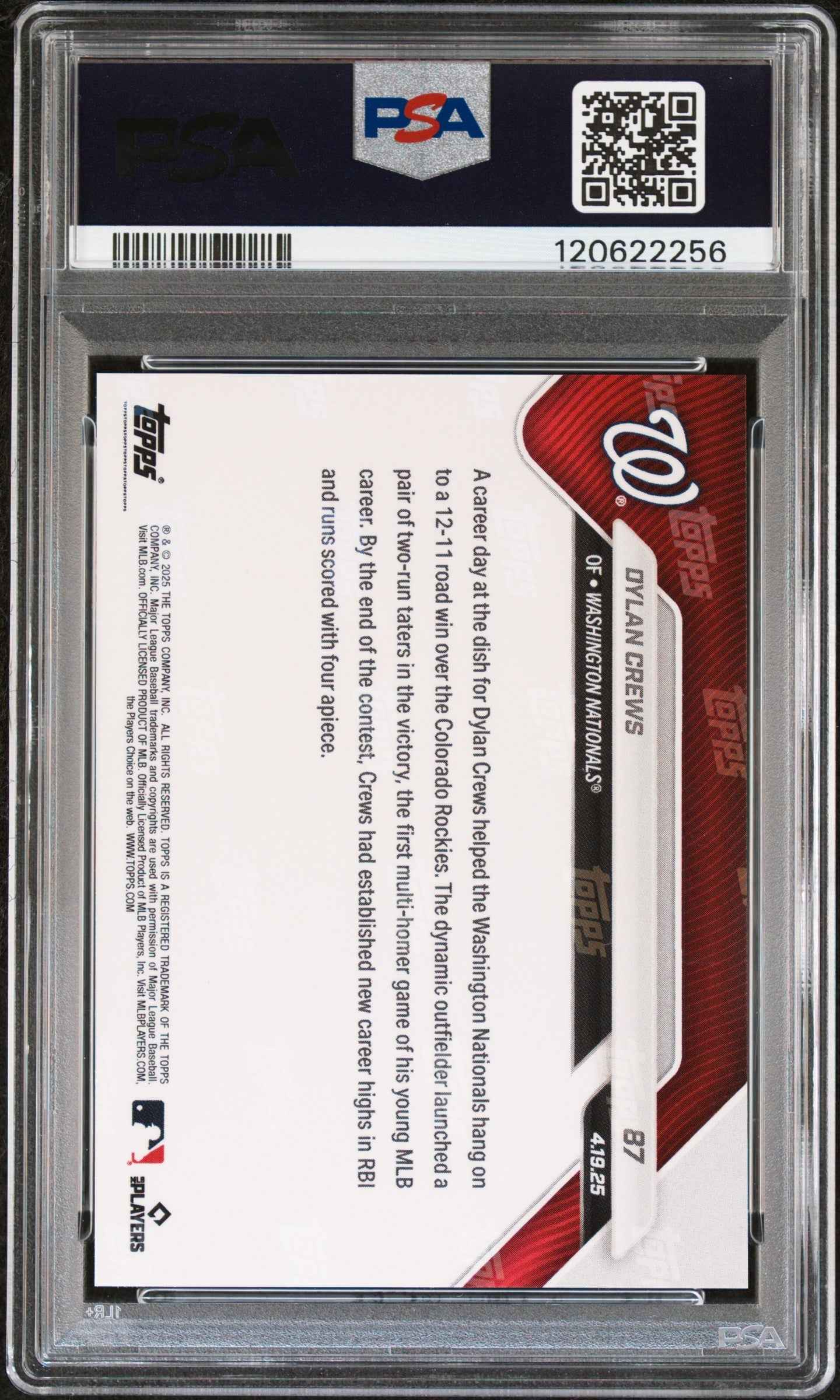 Graded 2025 Topps Now Dylan Crews #87 Rookie RC Baseball Card PSA 10 Gem Mint