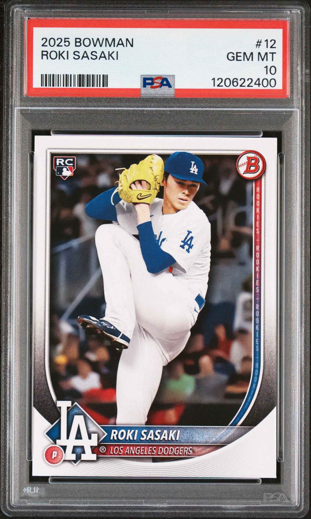 Graded 2025 Topps Bowman Roki Sasaki #12 Rookie RC Baseball Card PSA 10 Gem Mint