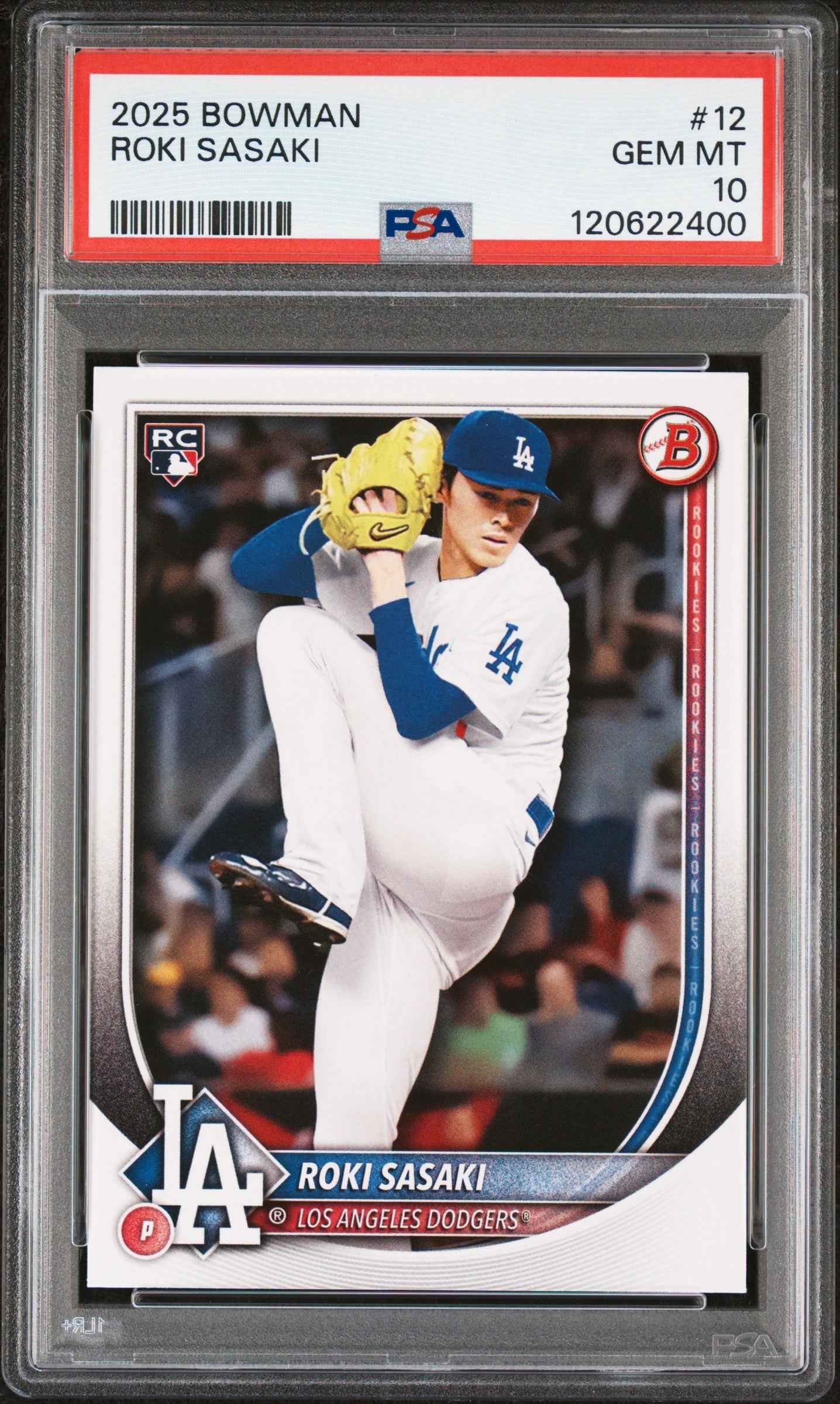 Graded 2025 Topps Bowman Roki Sasaki #12 Rookie RC Baseball Card PSA 10 Gem Mint