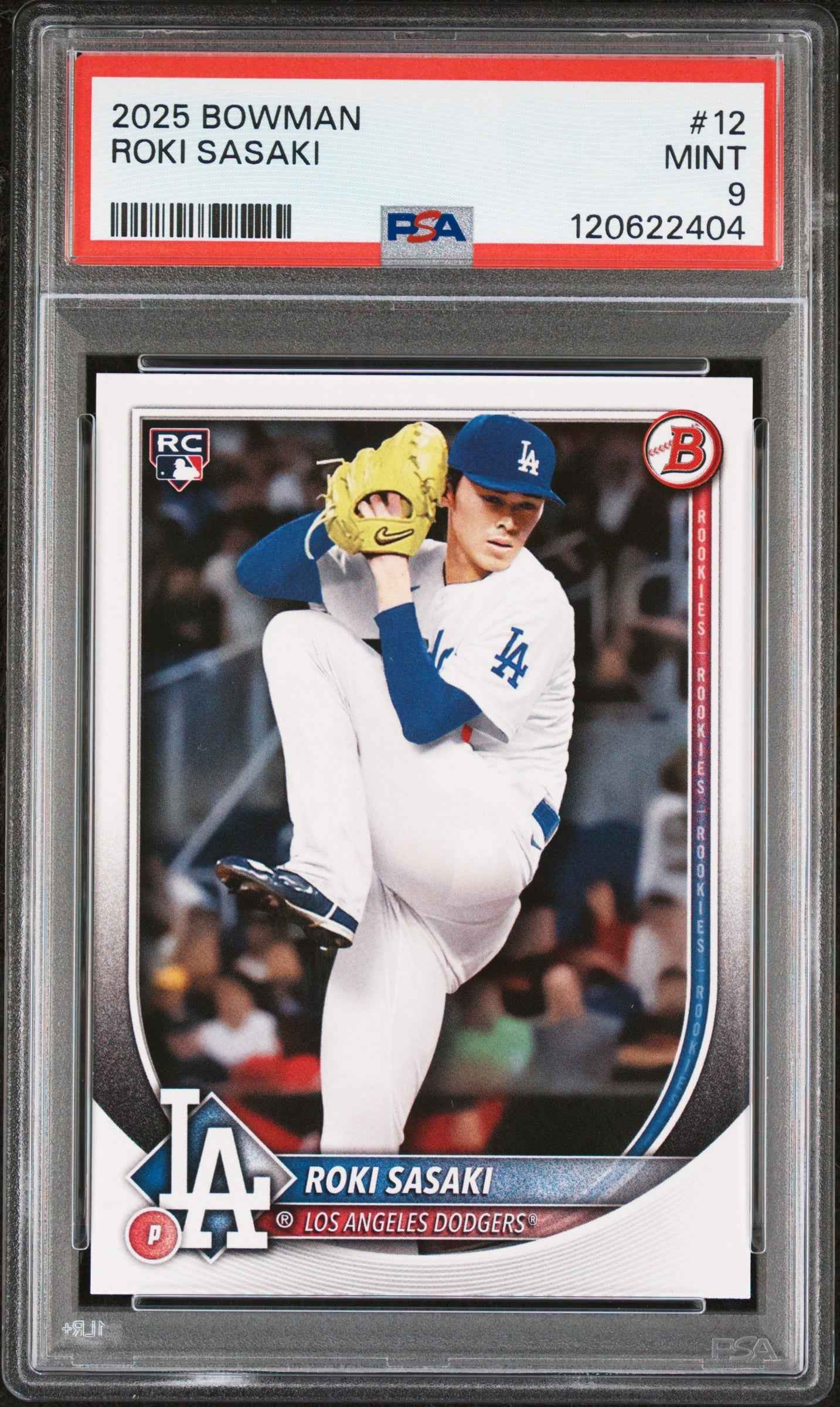 Graded 2025 Topps Bowman Roki Sasaki #12 Rookie RC Baseball Card PSA 9 Mint