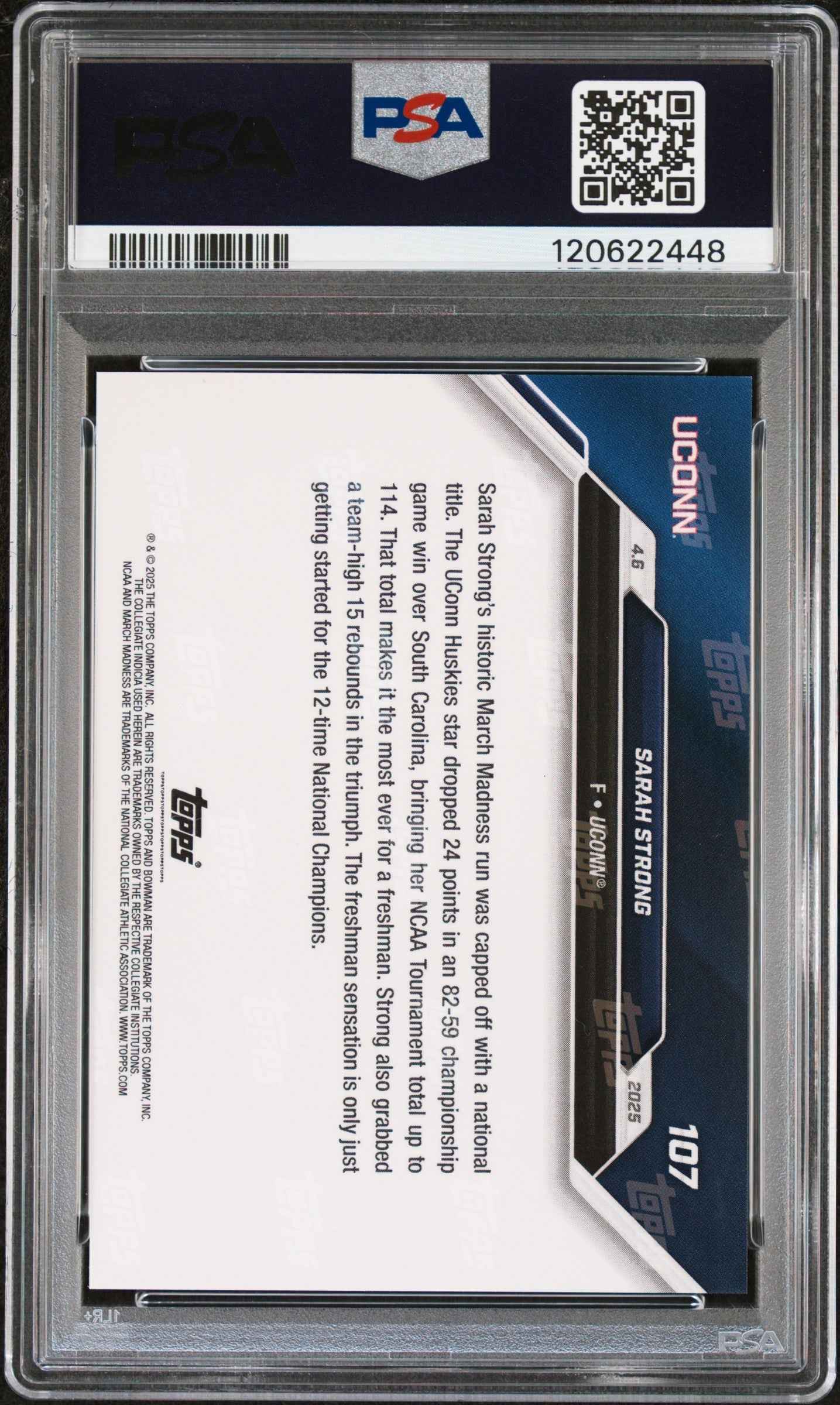 Graded 2024 Topps Bowman U Now Sarah Strong #107 Blue /49 Rookie RC Basketball Card PSA 9 Mint