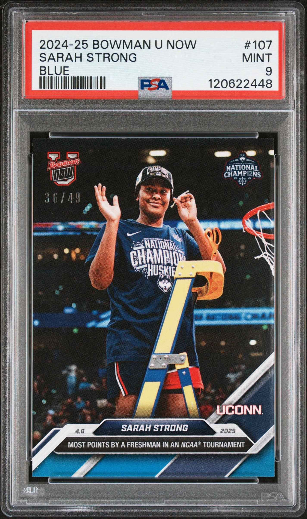 Graded 2024 Topps Bowman U Now Sarah Strong #107 Blue /49 Rookie RC Basketball Card PSA 9 Mint