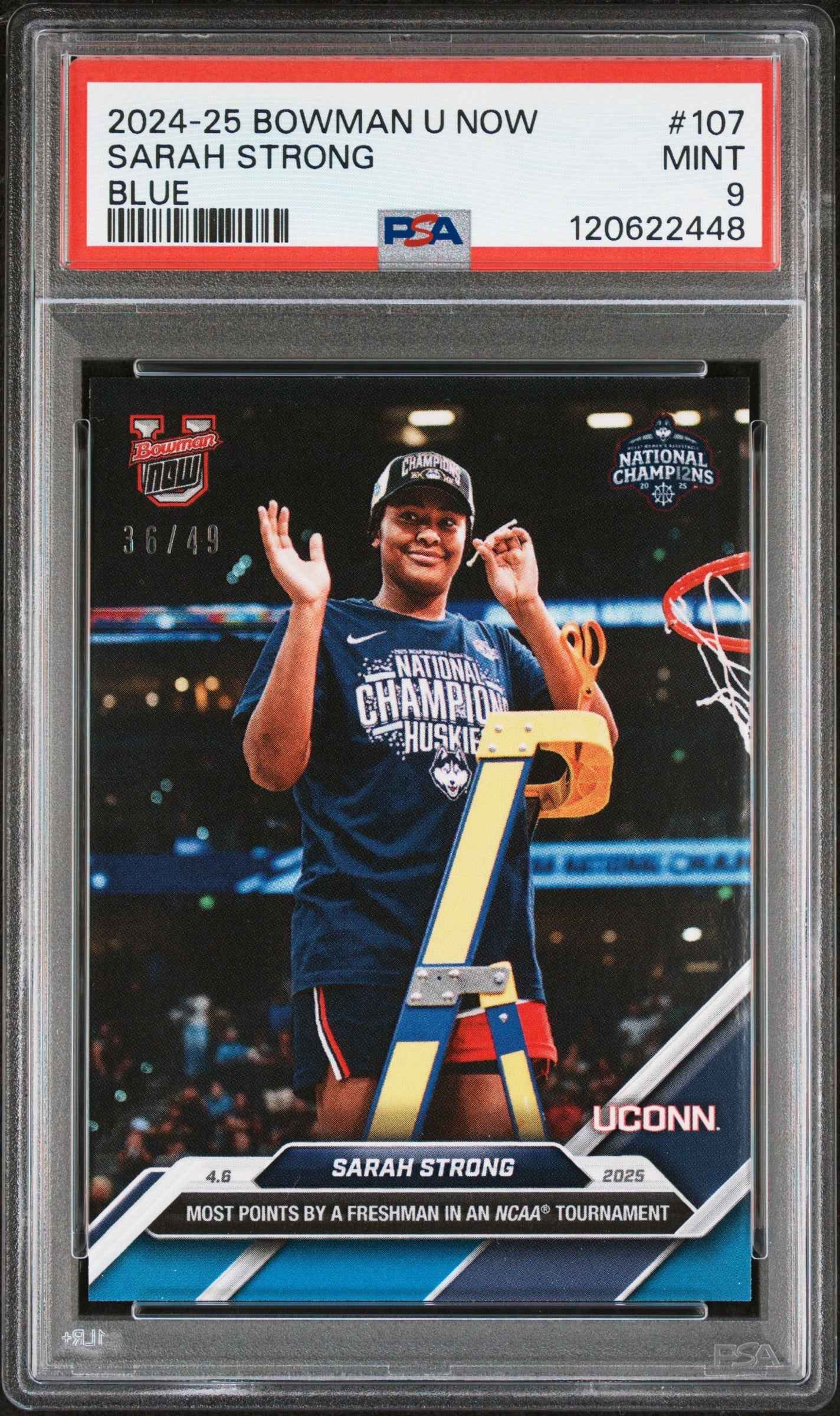 Graded 2024 Topps Bowman U Now Sarah Strong #107 Blue /49 Rookie RC Basketball Card PSA 9 Mint