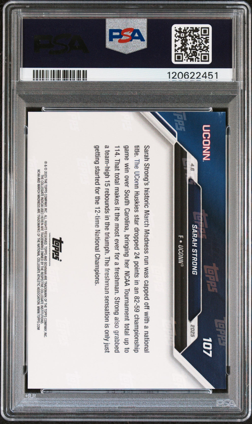 Graded 2024 Topps Bowman U Now Sarah Strong #107 Rookie RC Basketball Card PSA 9 Mint