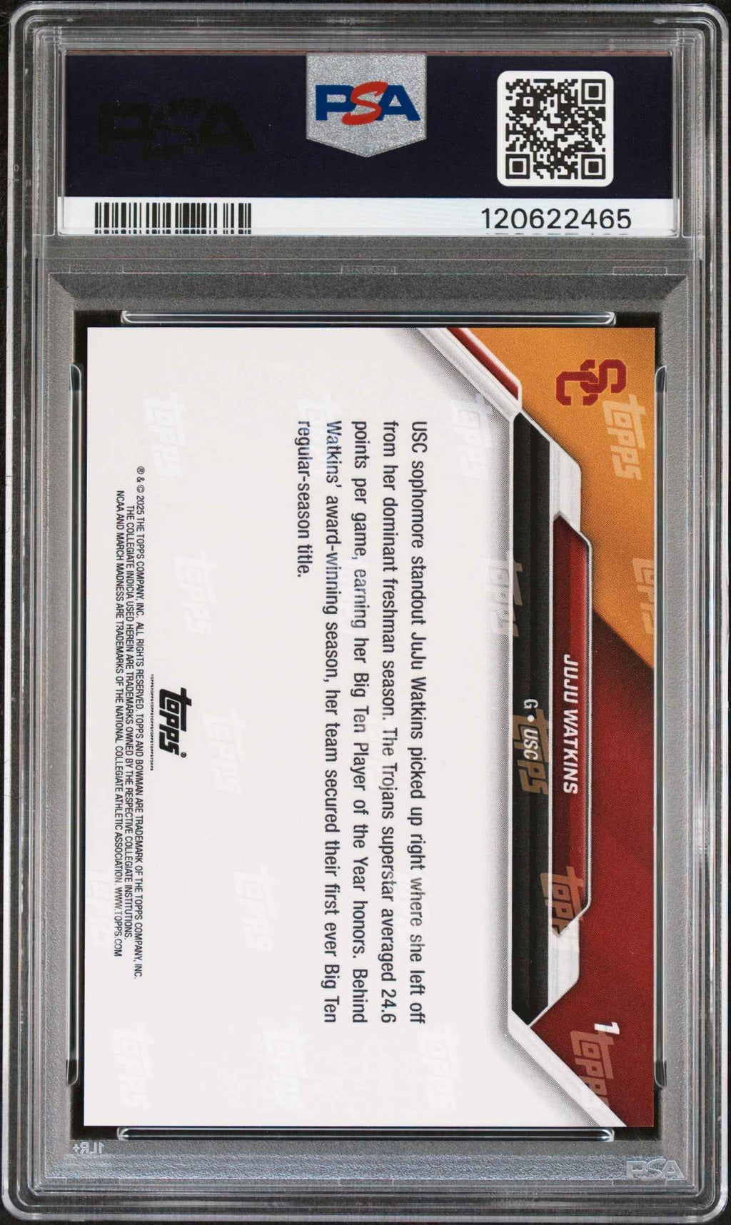 Graded 2025 Topps Bowman U Now JuJu Watkins #1 March Madness Rookie RC Basketball Card PSA 10 Gem Mint