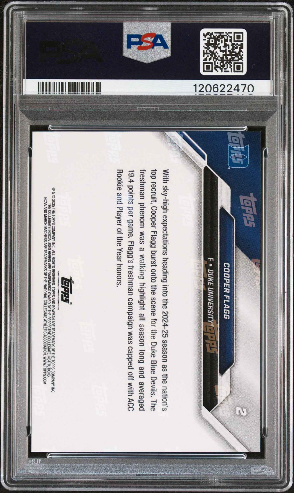 Graded 2025 Topps Bowman U Now Cooper Flagg #2 March Madness Rookie RC Basketball Card PSA 10 Gem Mint