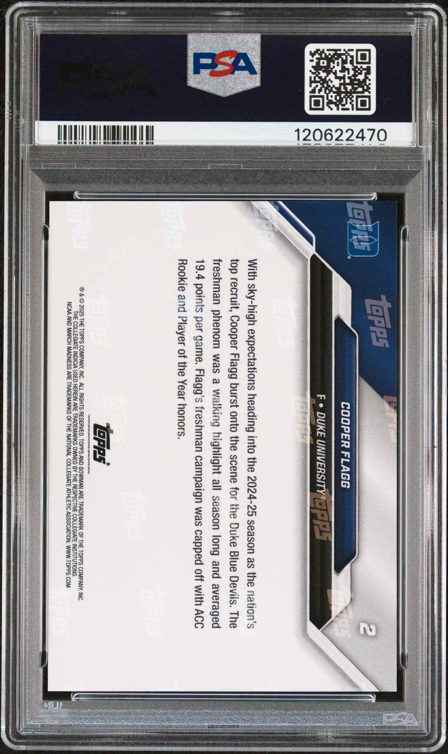 Graded 2025 Topps Bowman U Now Cooper Flagg #2 March Madness Rookie RC Basketball Card PSA 10 Gem Mint
