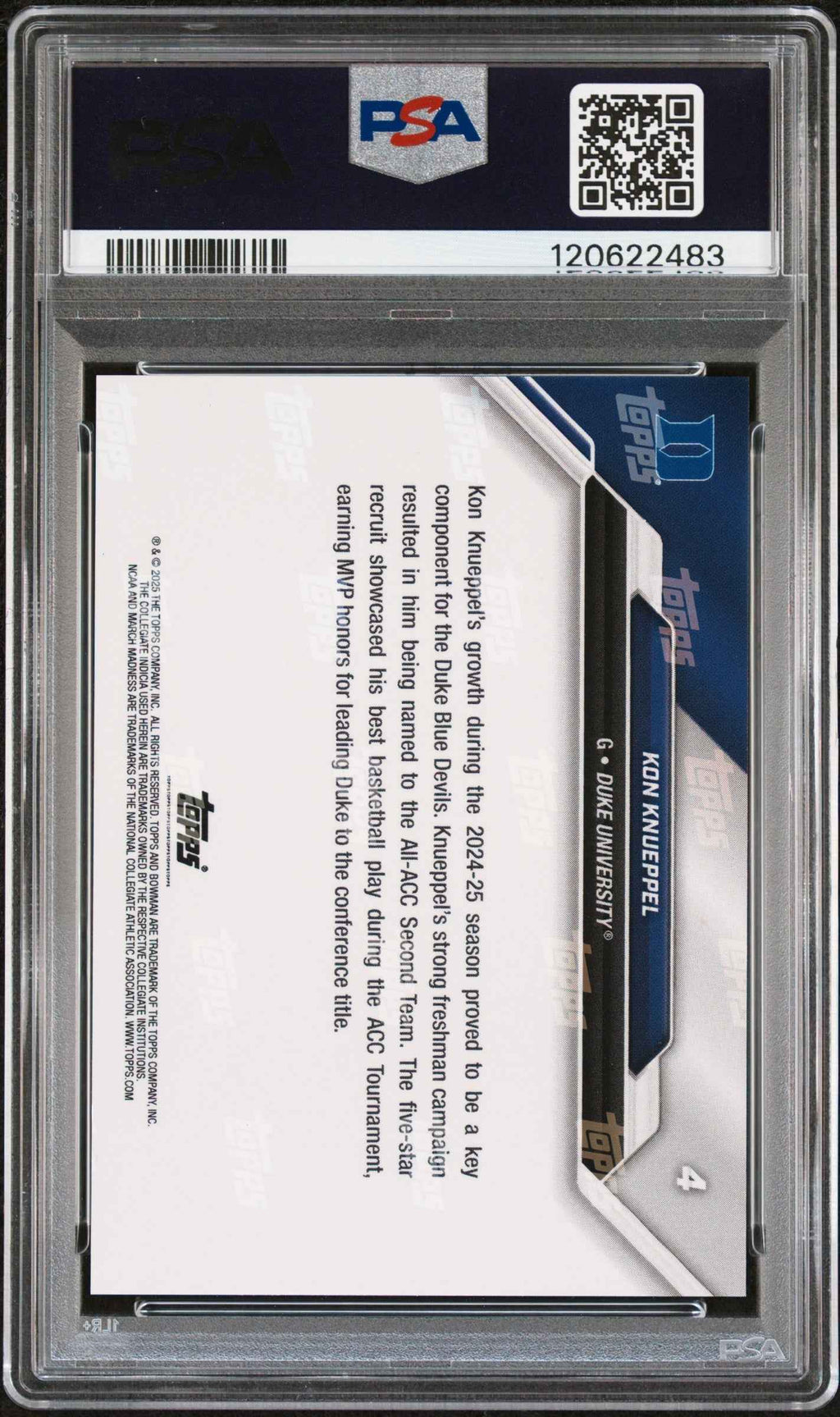 Graded 2025 Topps Bowman U Now Kon Knueppel #4 March Madness Rookie RC Basketball Card PSA 9 Mint