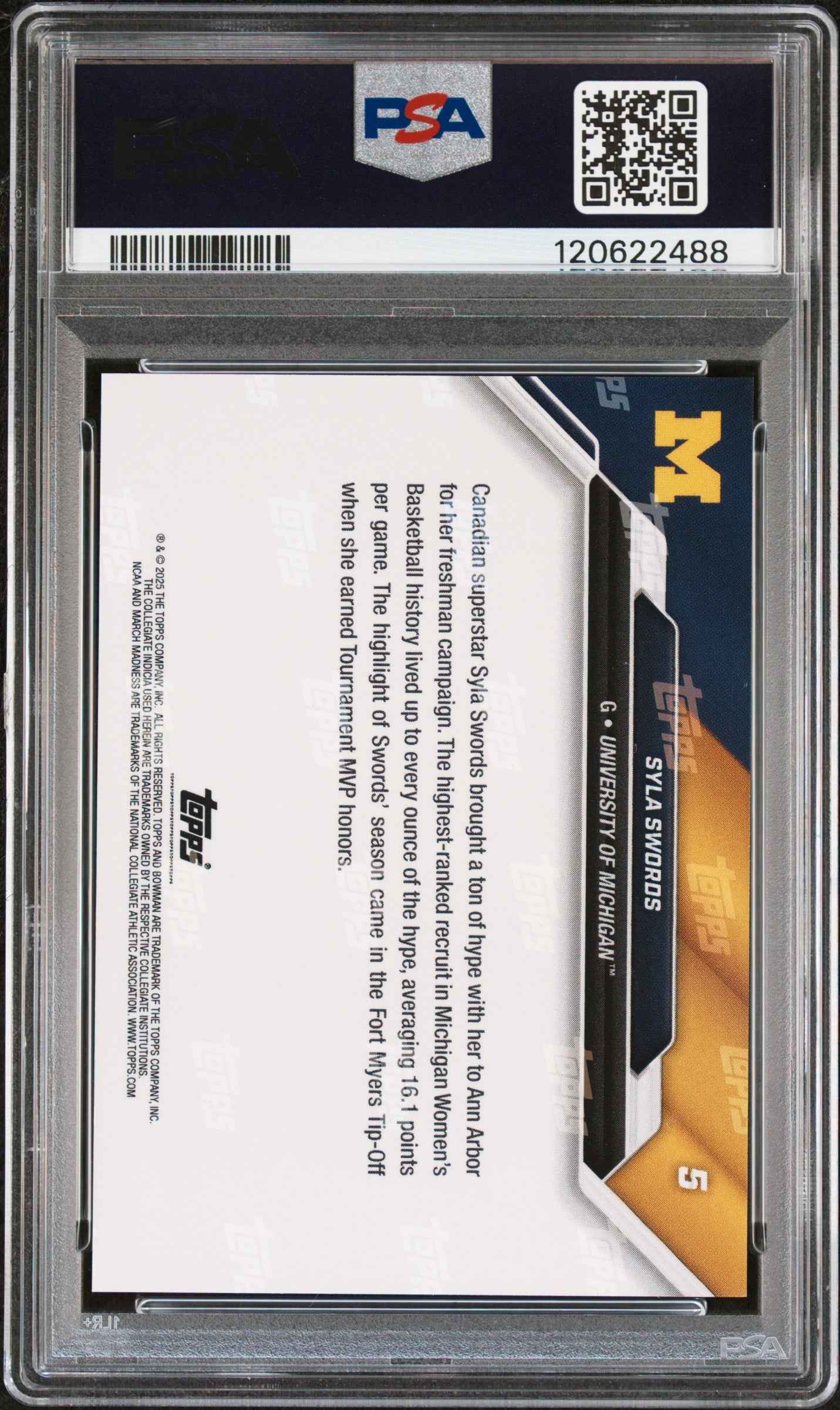 Graded 2025 Topps Bowman U Now Syla Swords #5 March Madness Rookie RC Basketball Card PSA 8 Near Mint