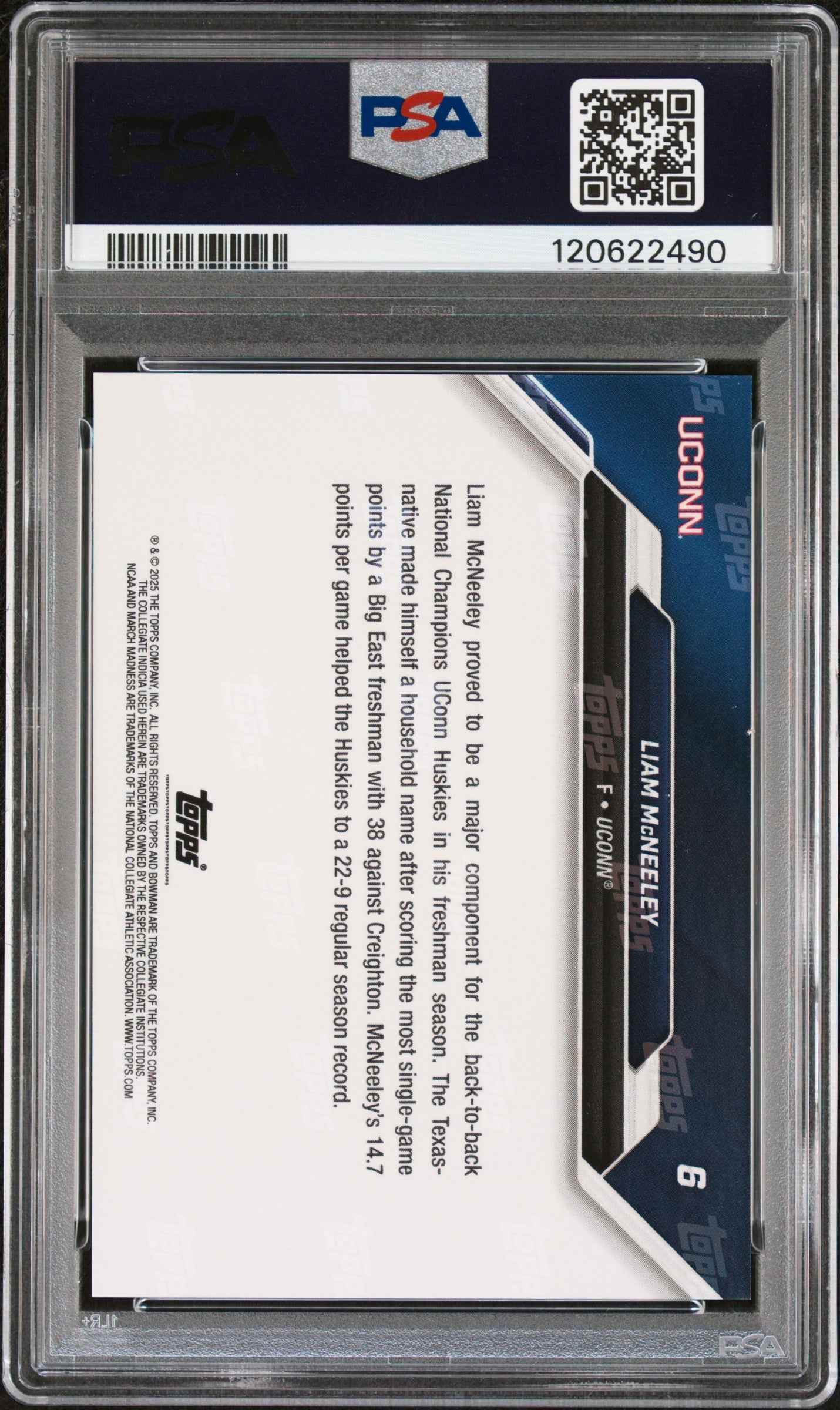 Graded 2025 Topps Bowman U Now Liam McNeeley #6 March Madness Black Rookie RC Basketball Card PSA 9 Mint