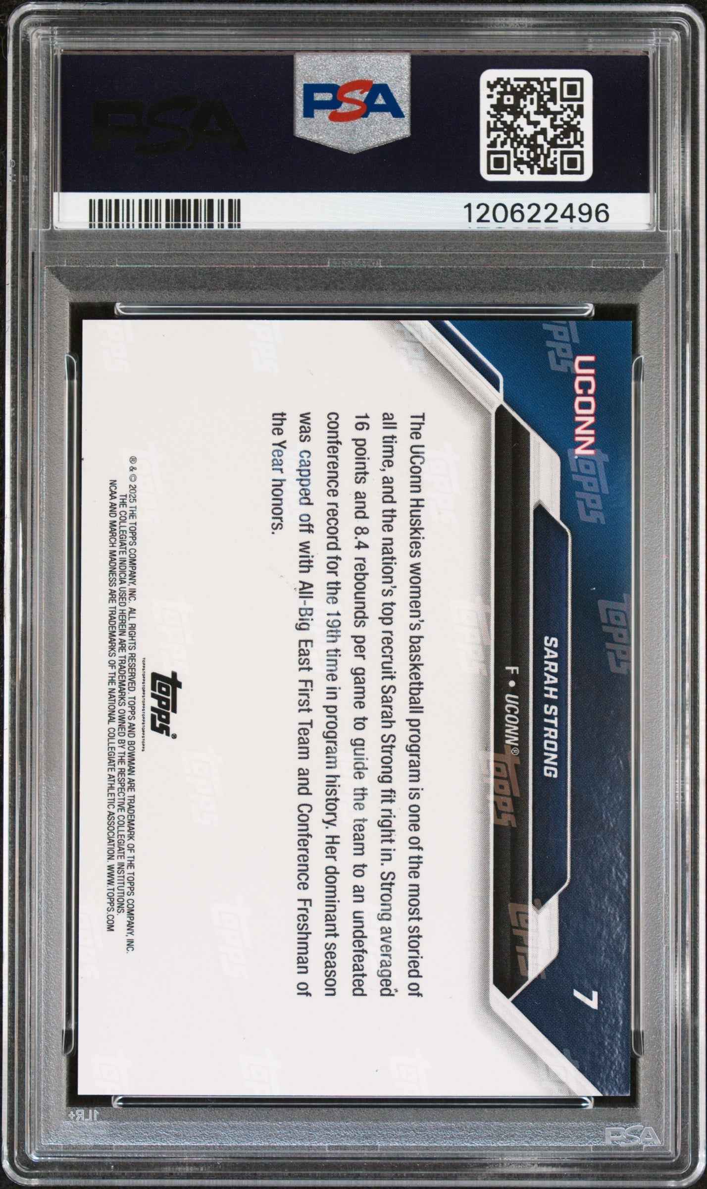 Graded 2025 Topps Bowman U Now March Madness Sarah Strong #7 Rookie RC Basketball Card PSA 10 Gem Mint