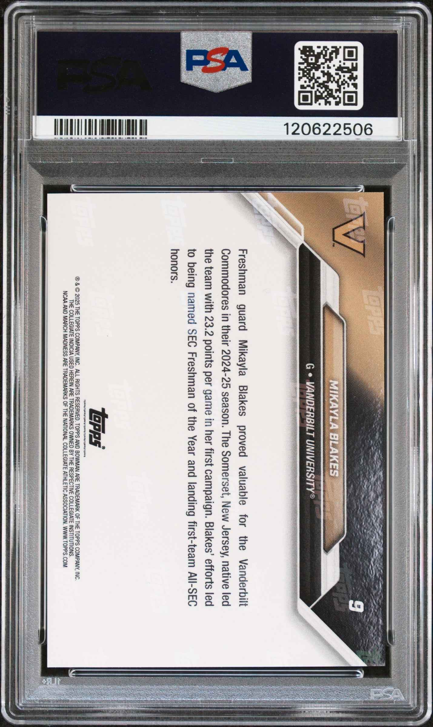 Graded 2025 Topps Bowman U Now Mikayla Blakes #9 March Madness Rookie RC Basketball Card PSA 10 Gem Mint