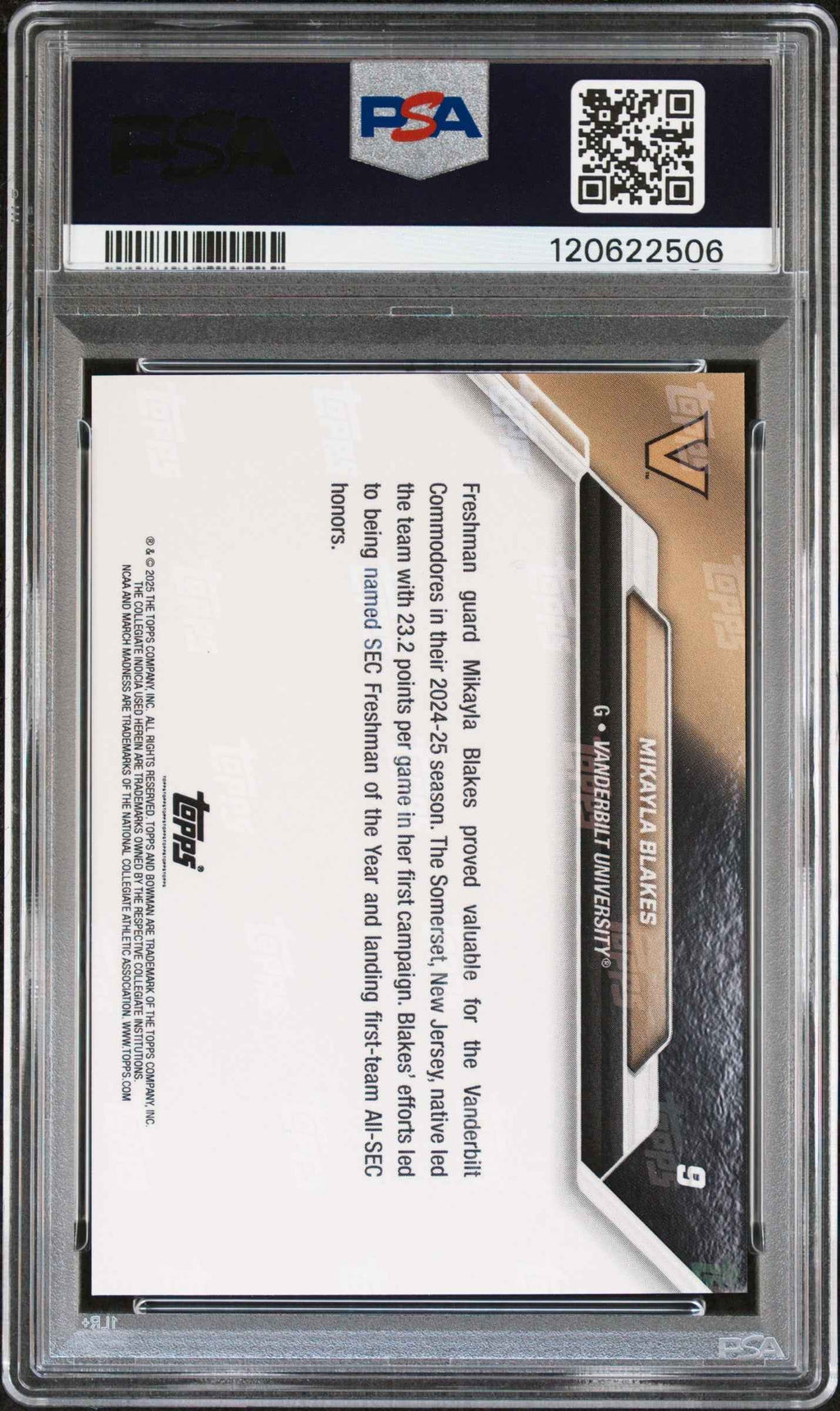 Graded 2025 Topps Bowman U Now Mikayla Blakes #9 March Madness Rookie RC Basketball Card PSA 10 Gem Mint