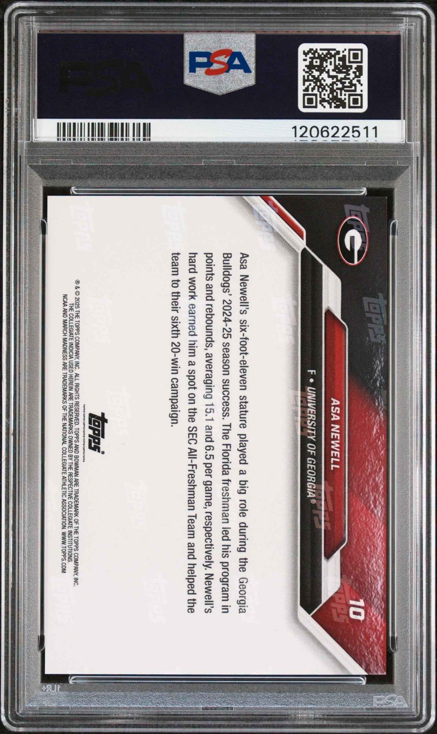 Graded 2025 Topps Bowman U Now Asa Newell #10 March Madness Rookie RC Basketball Card PSA 10 Gem Mint