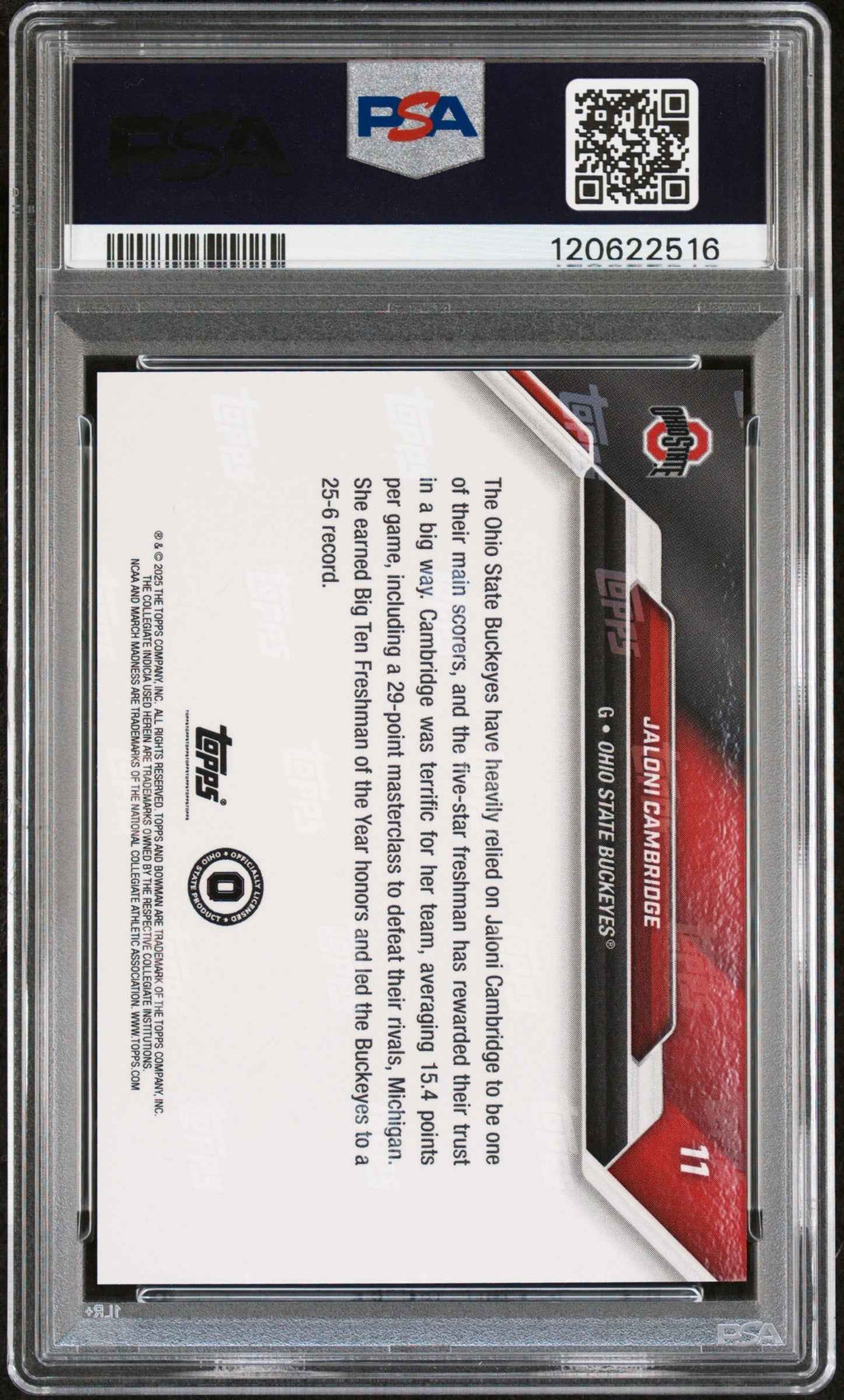 Graded 2025 Topps Bowman U Now Jaloni Cambridge #11 March Madness Rookie RC Basketball Card PSA 10 Gem Mint