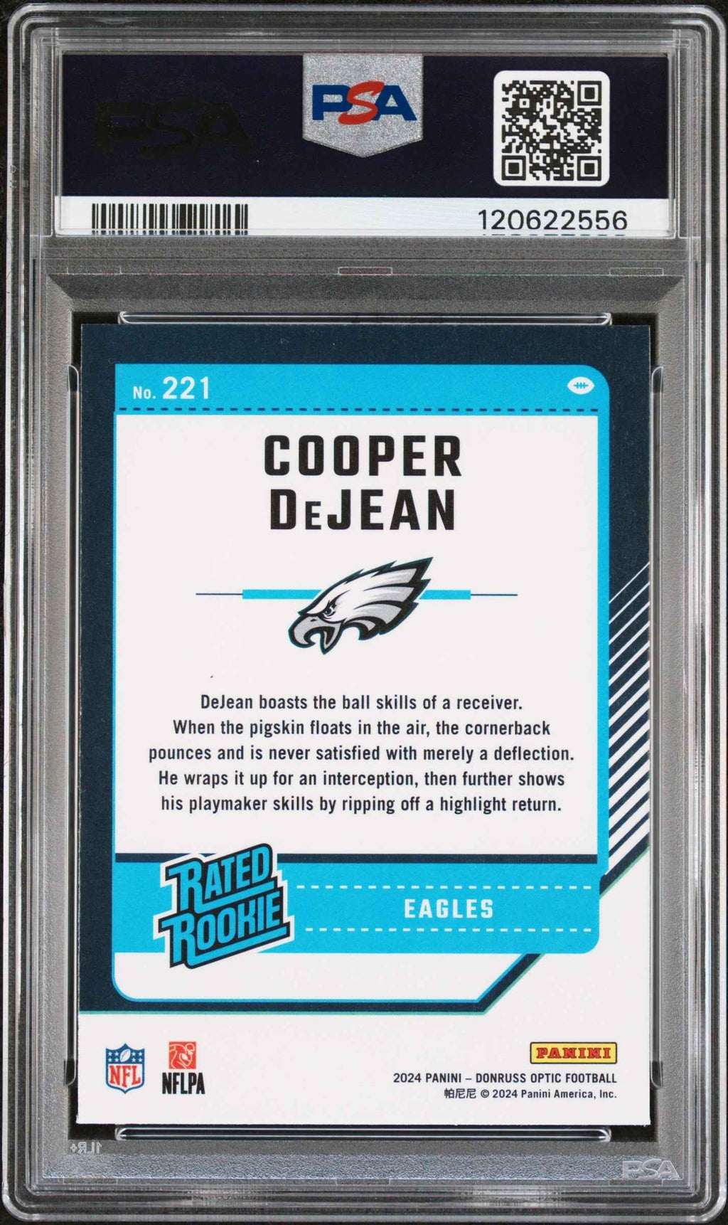 Graded 2024 Panini Donruss Optic Cooper Dejean #221 Rookie RC Football Card PSA 8 Near Mint