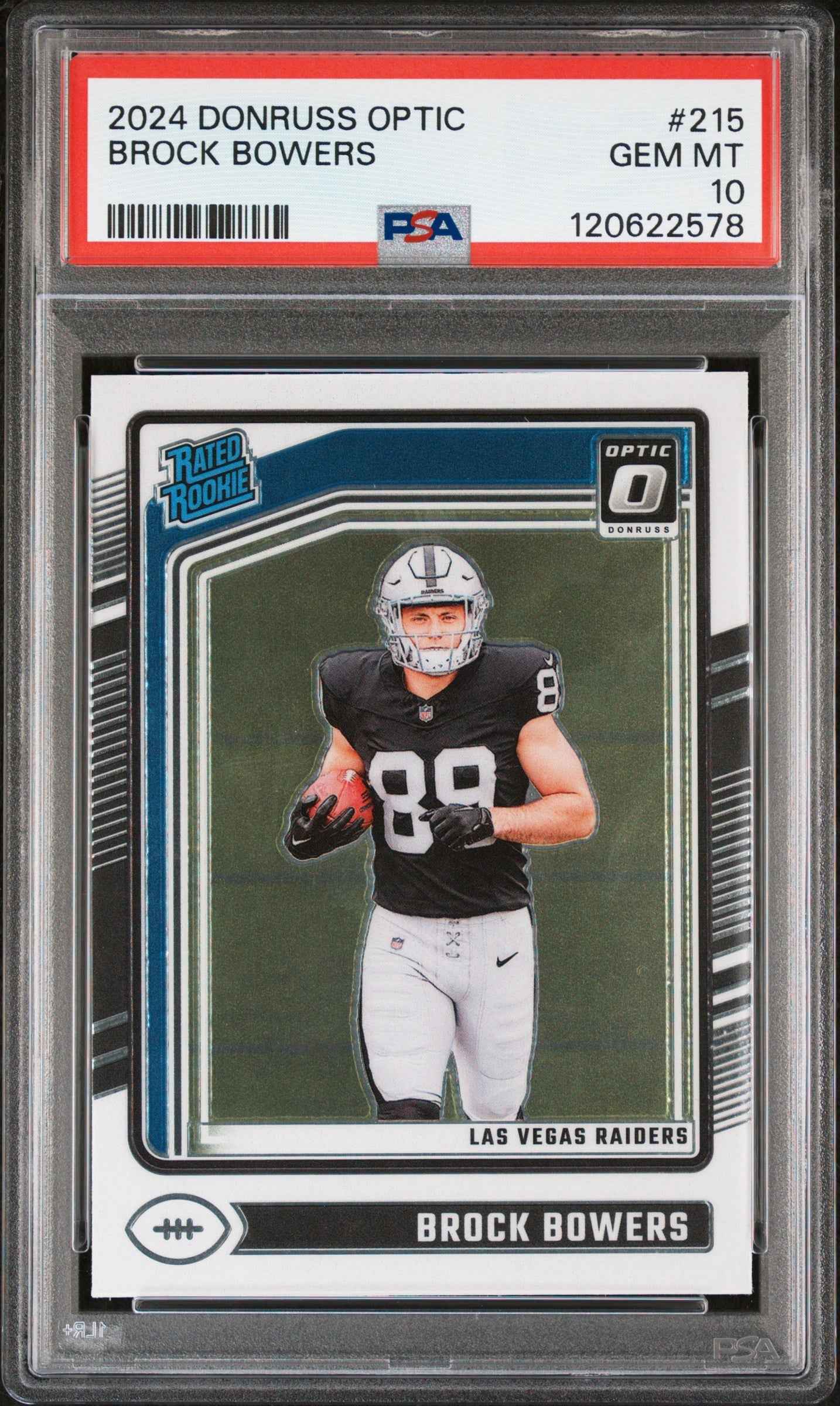 Graded 2024 Panini Donruss Optic Brock Bowers #215 Rookie RC Football Card PSA 10 Gem Mint