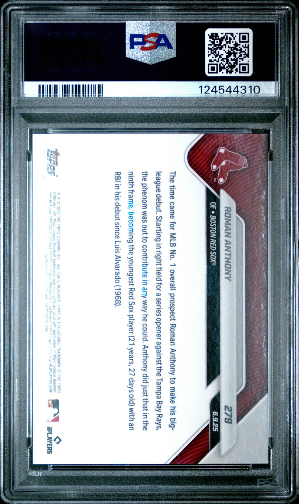 Graded 2025 Topps Now Roman Anthony #279 Rookie RC Baseball Card PSA 9 Mint