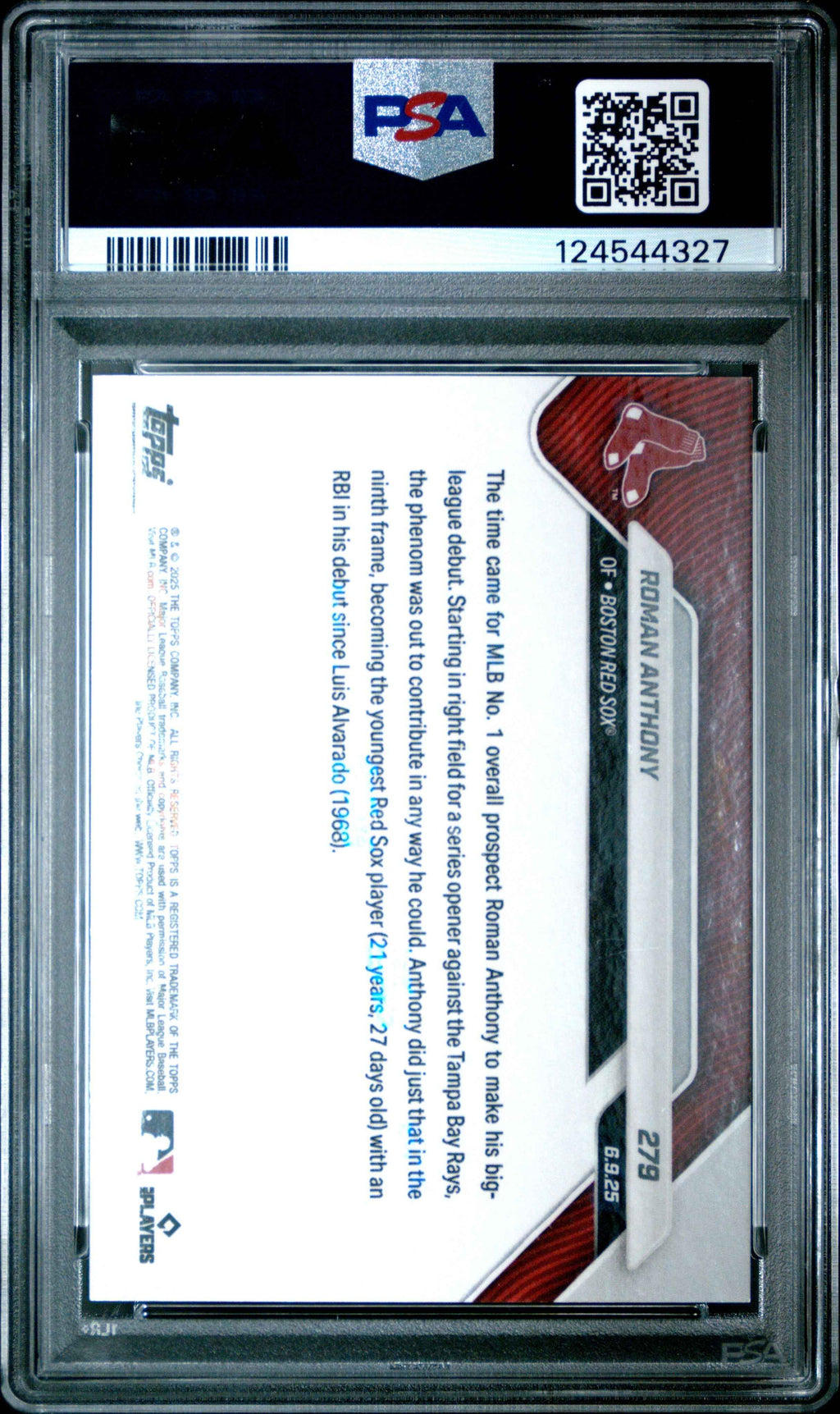 Graded 2025 Topps Now Roman Anthony #279 Gold Foil /50 Rookie RC Baseball Card PSA 9 Mint