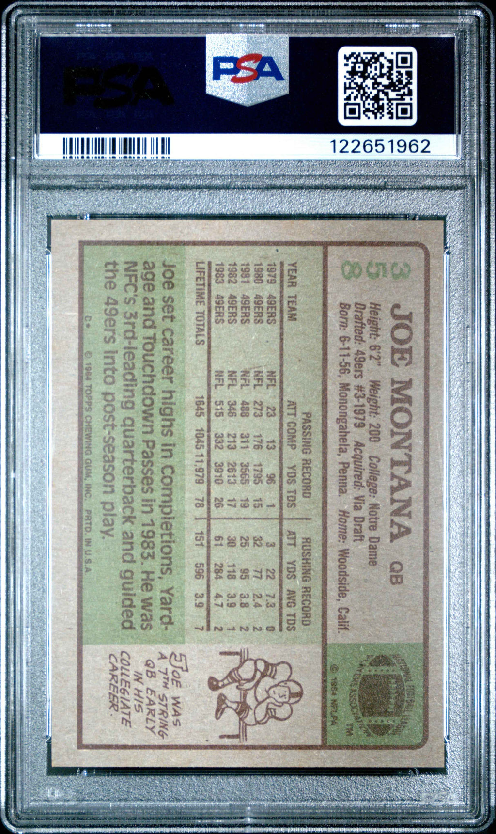 Graded 1984 Topps Joe Montana #358 Football Card PSA 8 Near Mint