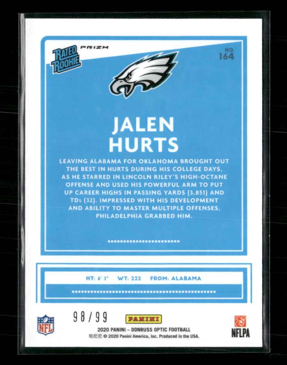 Jalen Hurts Rookie 2020 #164 Donruss Optic Red #/99