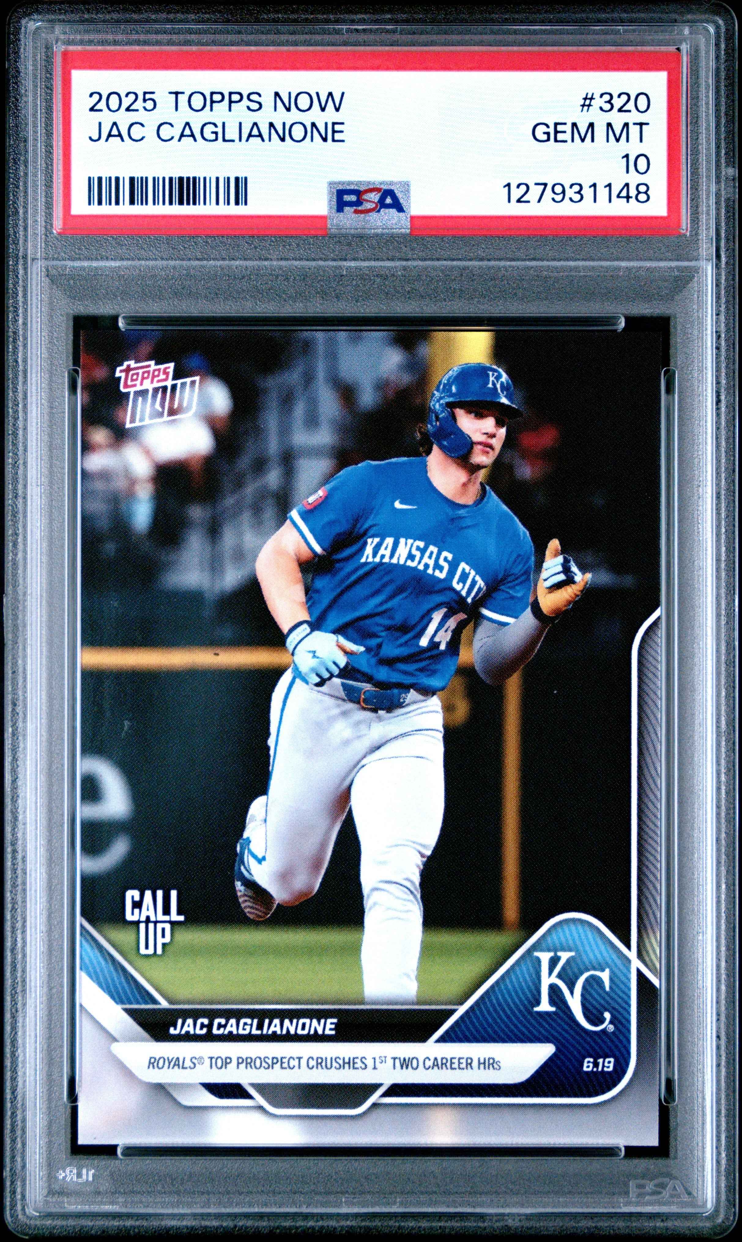 Graded 2025 Topps Now Jac Caglianone #320 Rookie RC Baseball Card PSA 10 Gem Mint