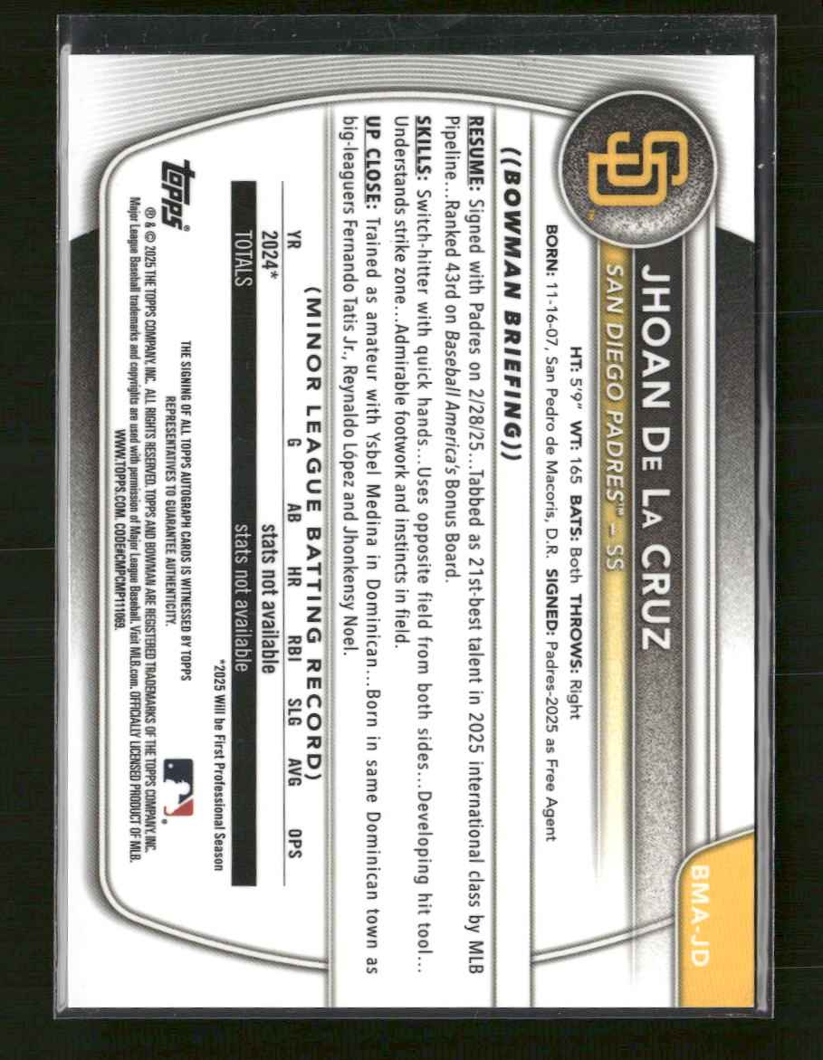 2025 Bowman Chrome Prospect Auto Gold Mojo Jhoan De La Cruz #/50 #BMA-JD