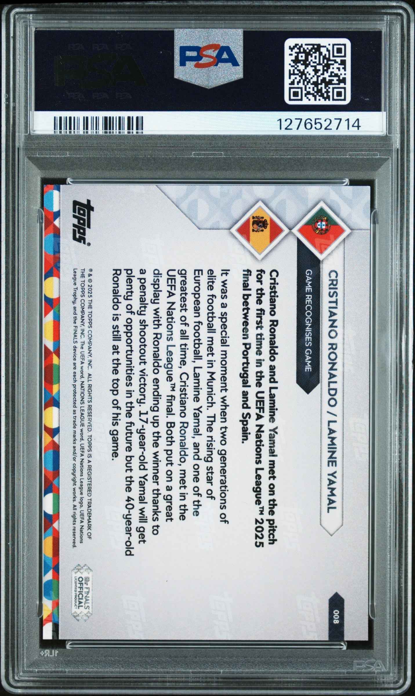Graded 2025 Topps Now UEFA Nations League Cristiano Ronaldo/Lamine Yamal #8 Soccer Card PSA 9 Mint