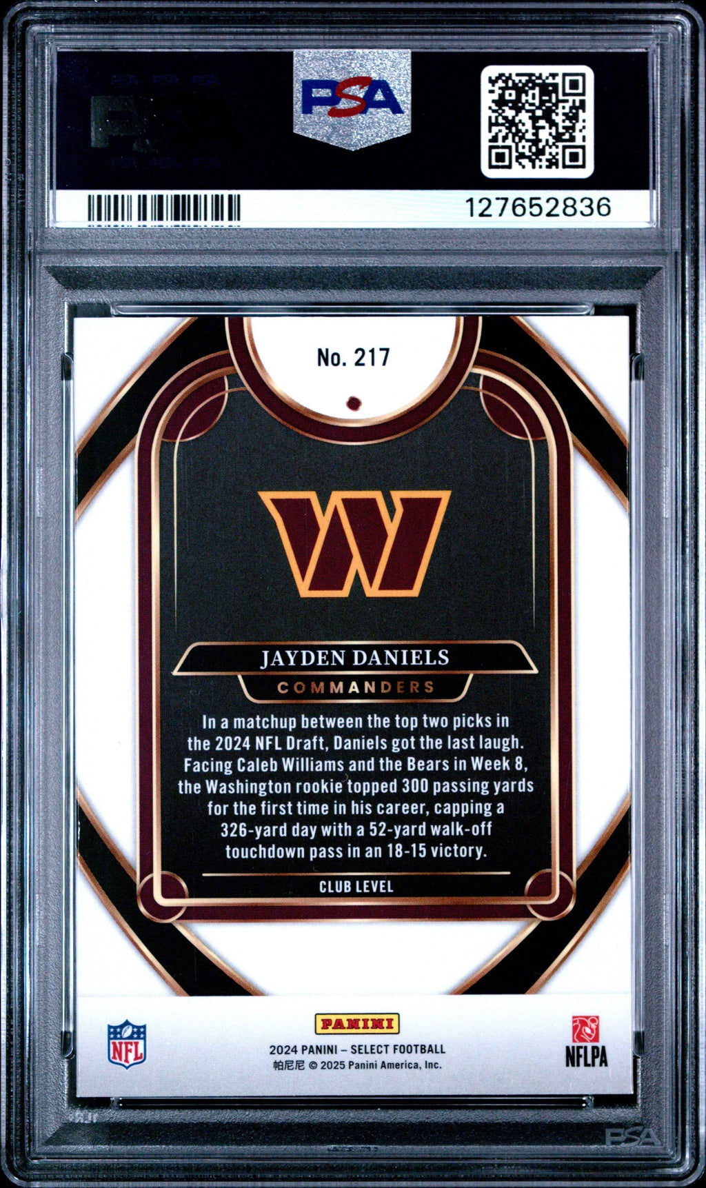 Graded 2024 Panini Select Jayden Daniels #217 Rookie RC Football Card PSA 8 Near Mint