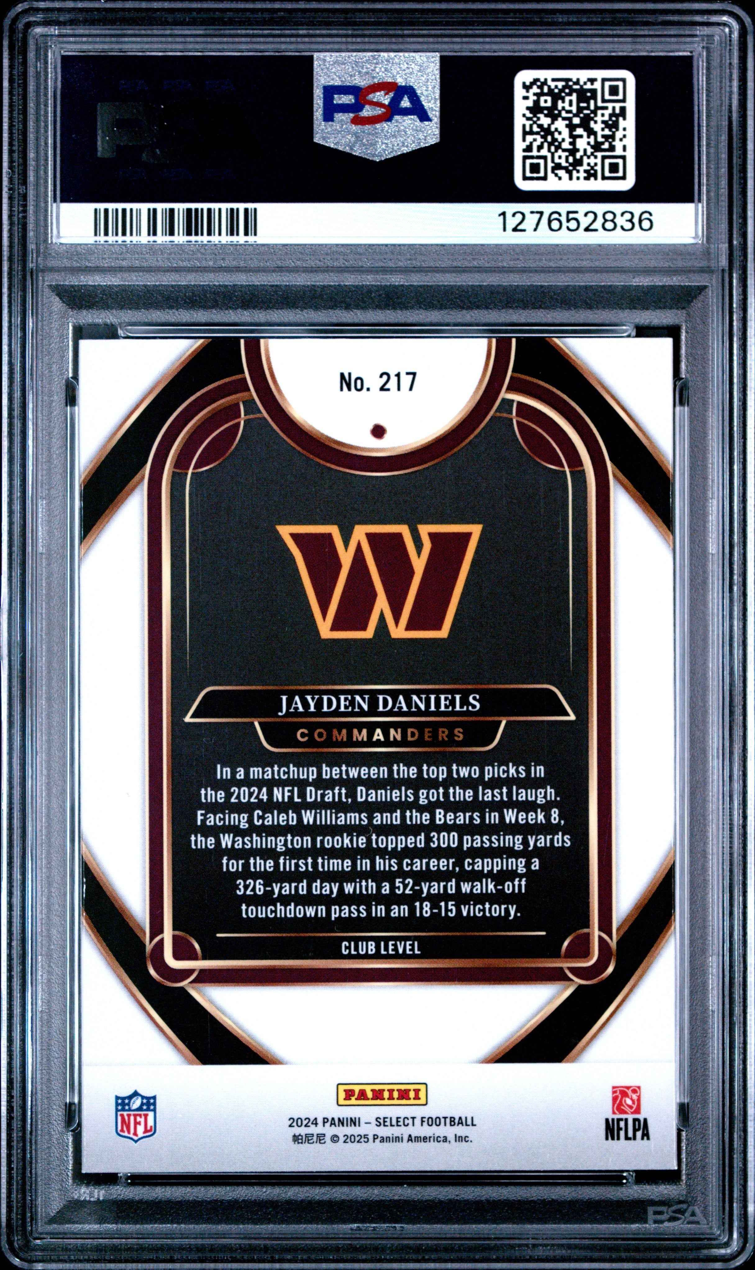 Graded 2024 Panini Select Jayden Daniels #217 Rookie RC Football Card PSA 8 Near Mint