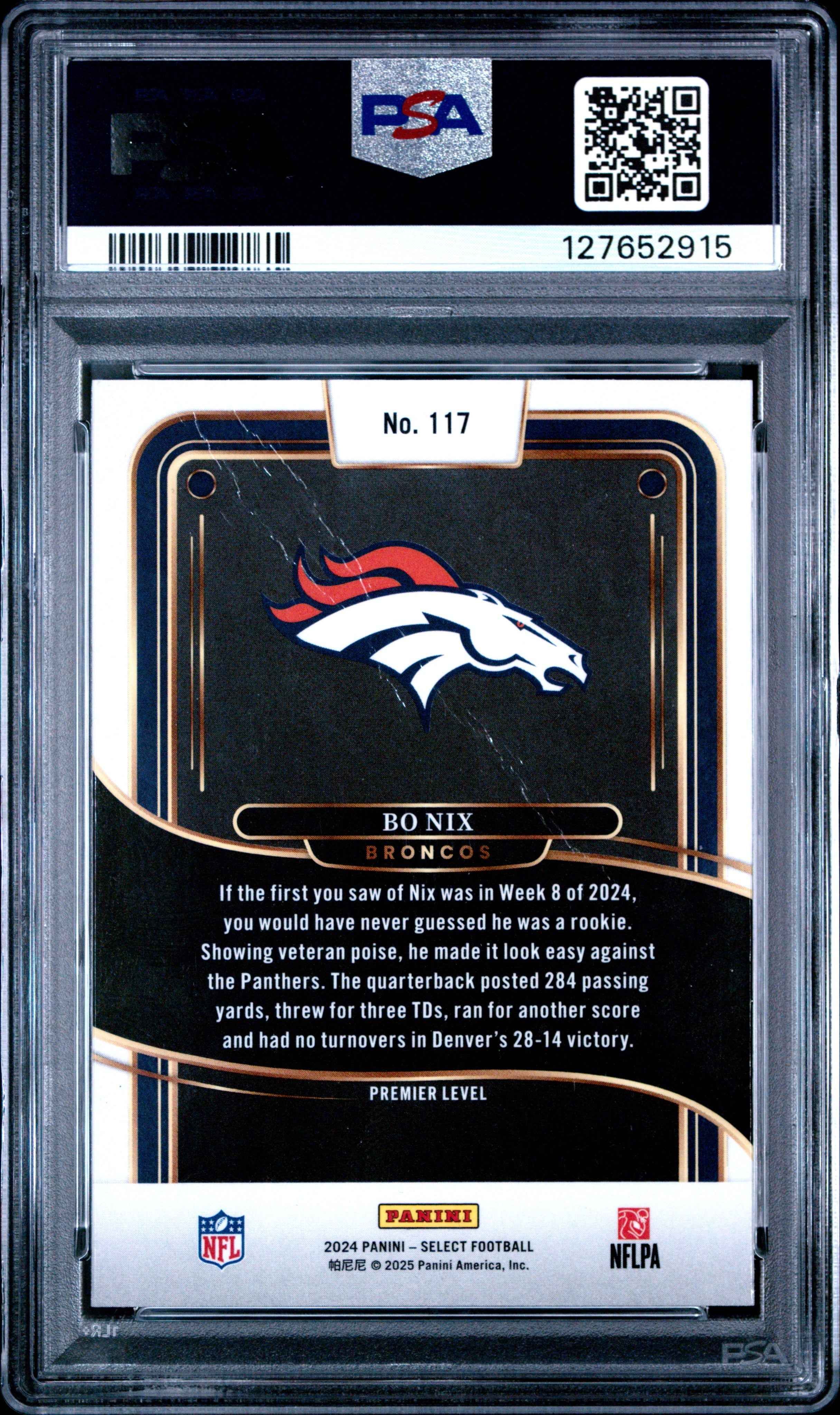 Graded 2024 Panini Select Bo Nix #117 Rookie RC Football Card PSA 2 Good