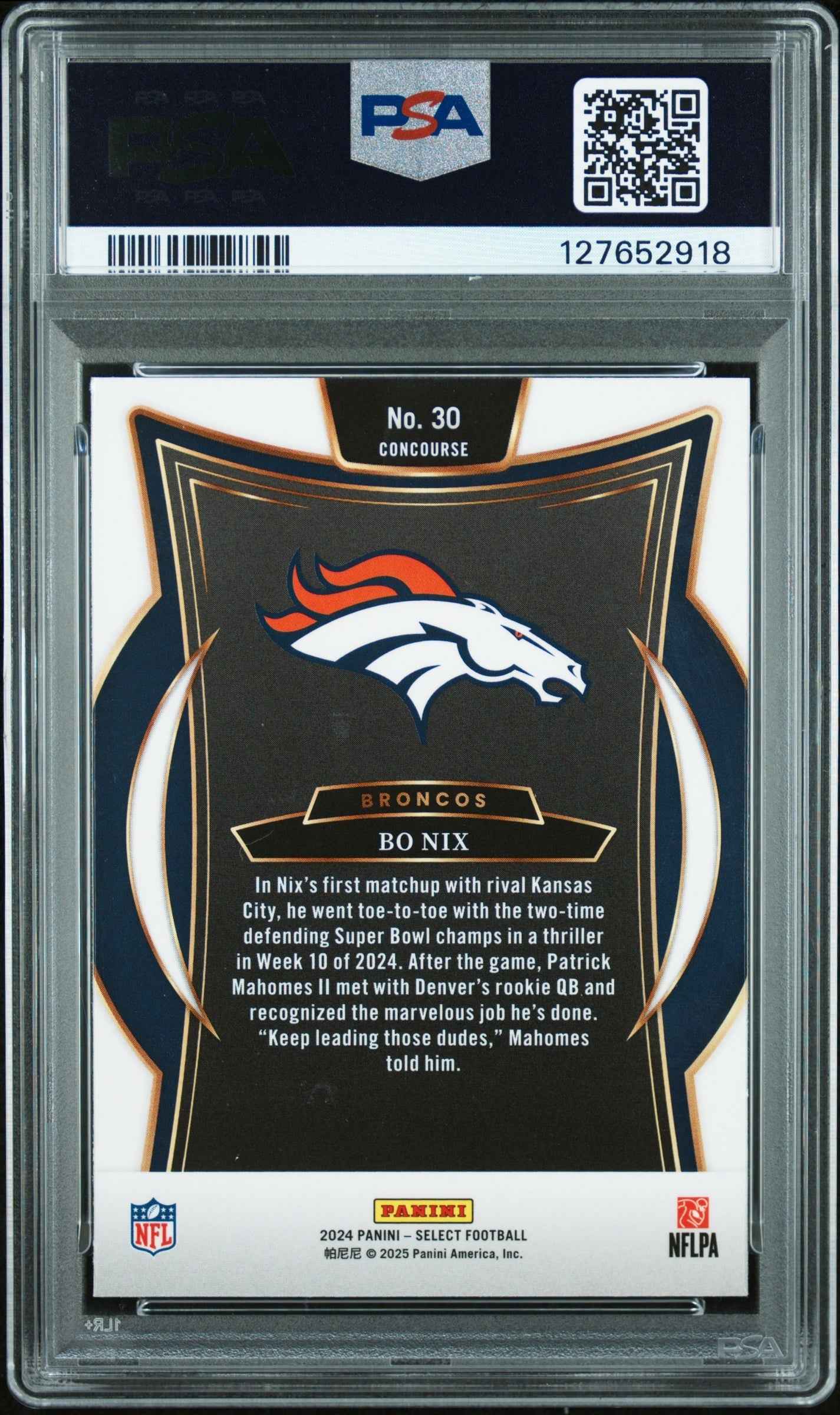 Graded 2024 Panini Select Bo Nix #30 Rookie RC Football Card PSA 10 Gem Mint