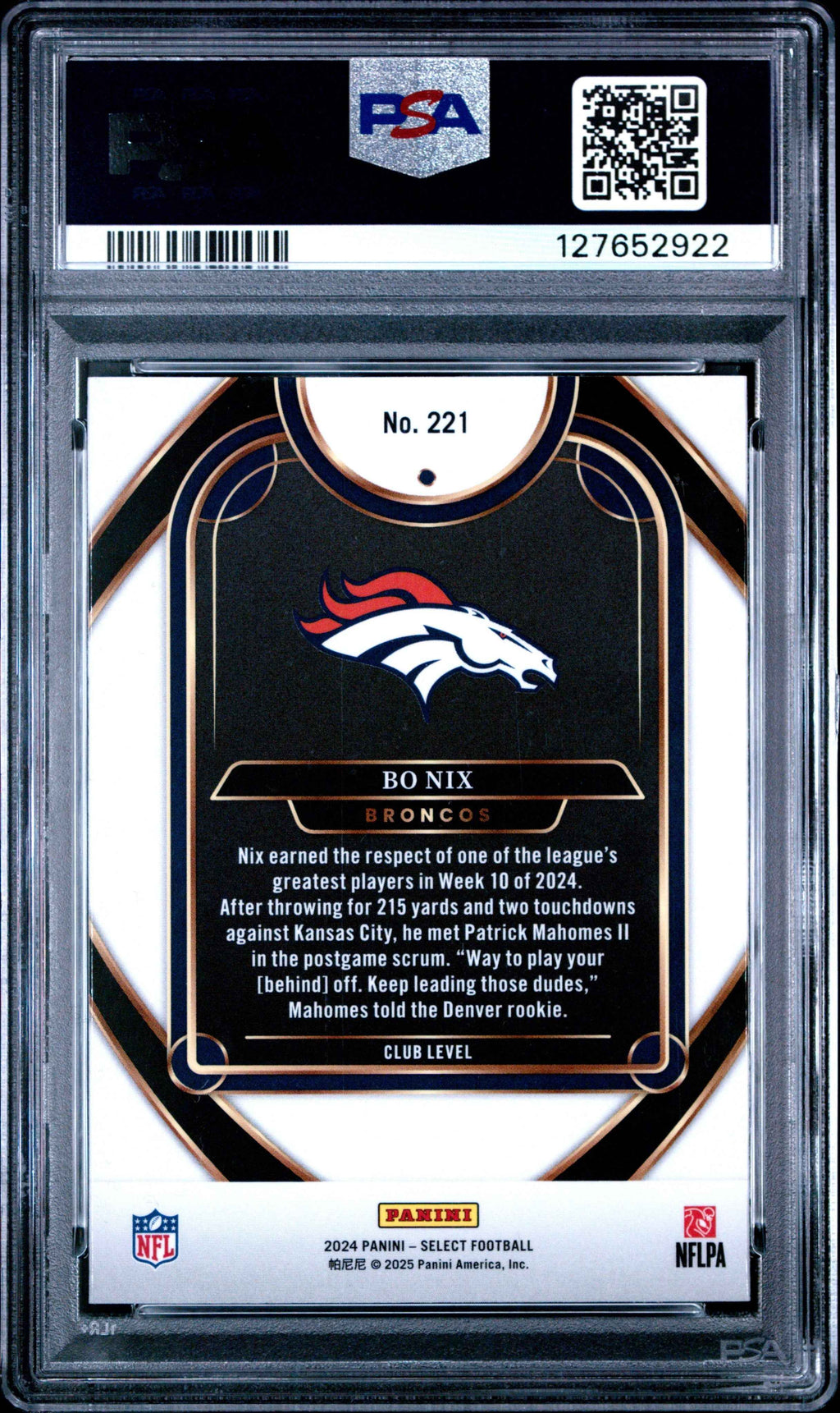 Graded 2024 Panini Select Bo Nix #221 Rookie RC Football Card PSA 8 Near Mint