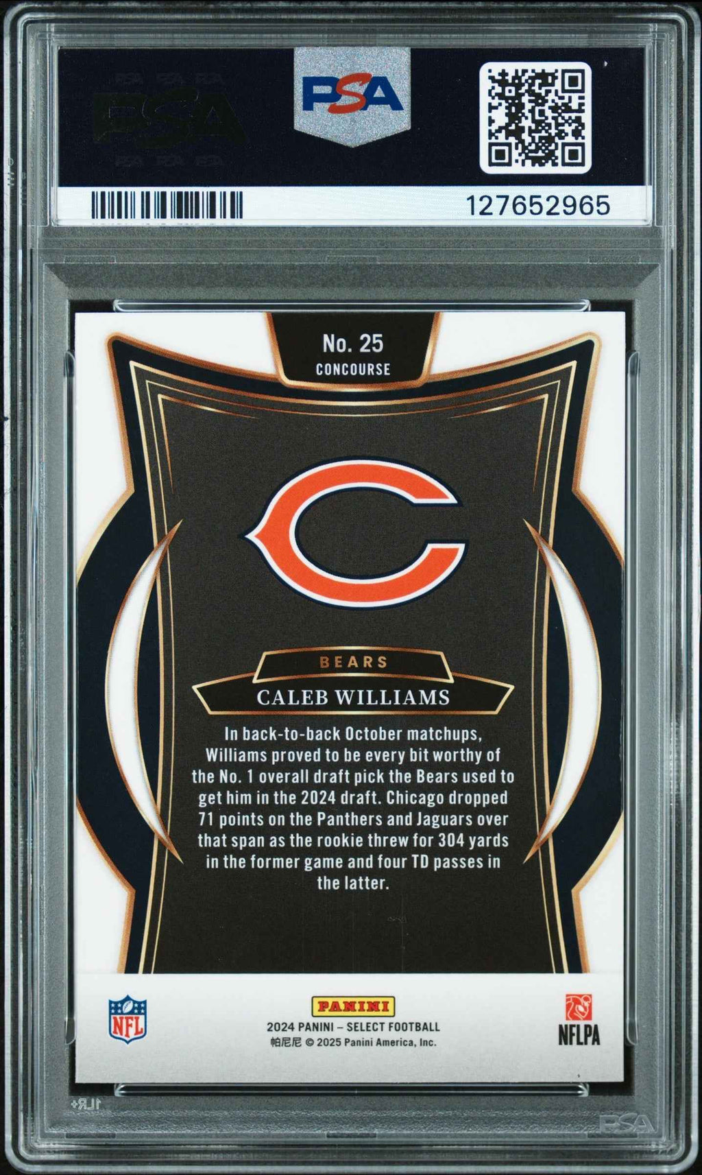 Graded 2024 Panini Select Caleb Williams #25 Rookie RC Football Card PSA 10 Gem Mint