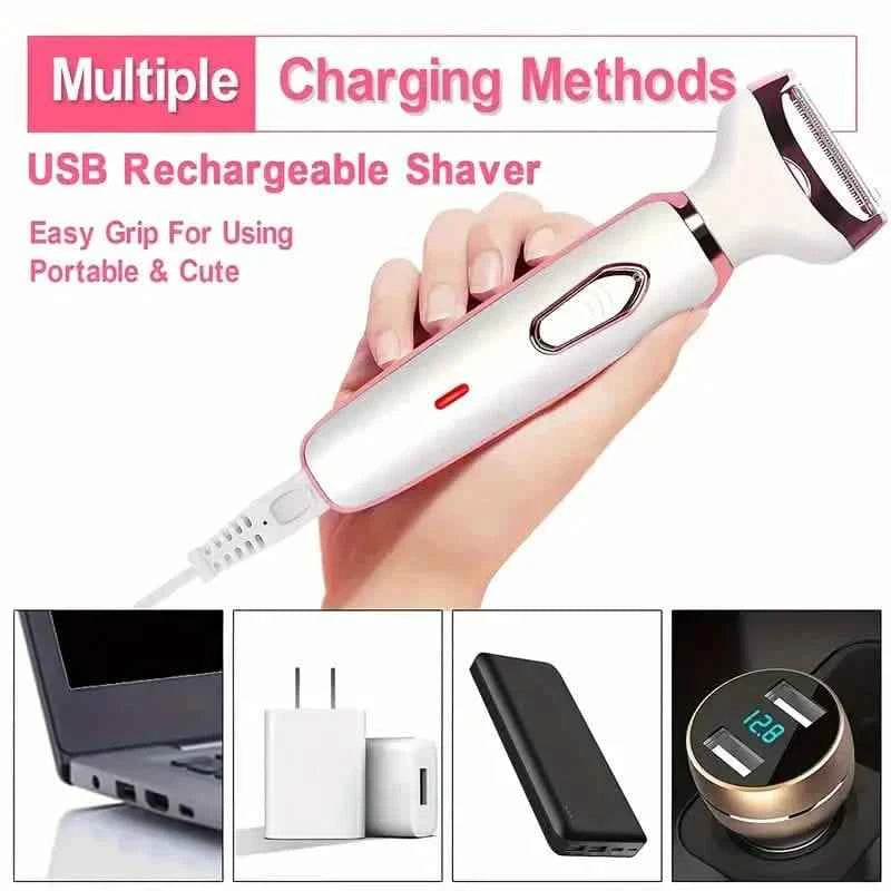 4-in-1 Silky-Smooth Electric Shaver for Women - Wet/Dry, USB Rechargeable & Portable for Full Body Use