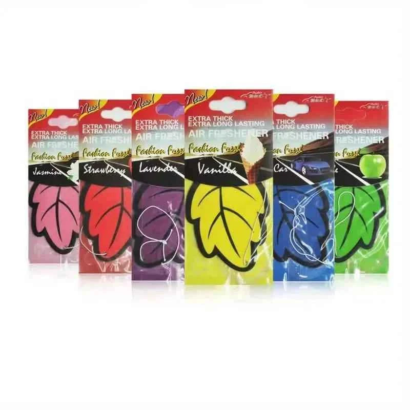 4-Pack: Car Air Freshener Natural Scented Tea Paper Auto Hanging Vanilla Perfume Fragrance Leaf Shape
