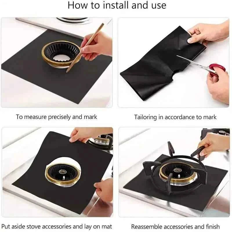 4-Pack: Gas Stove Burner Covers - Reusable Non-Stick PVC Stovetop Protector Liners