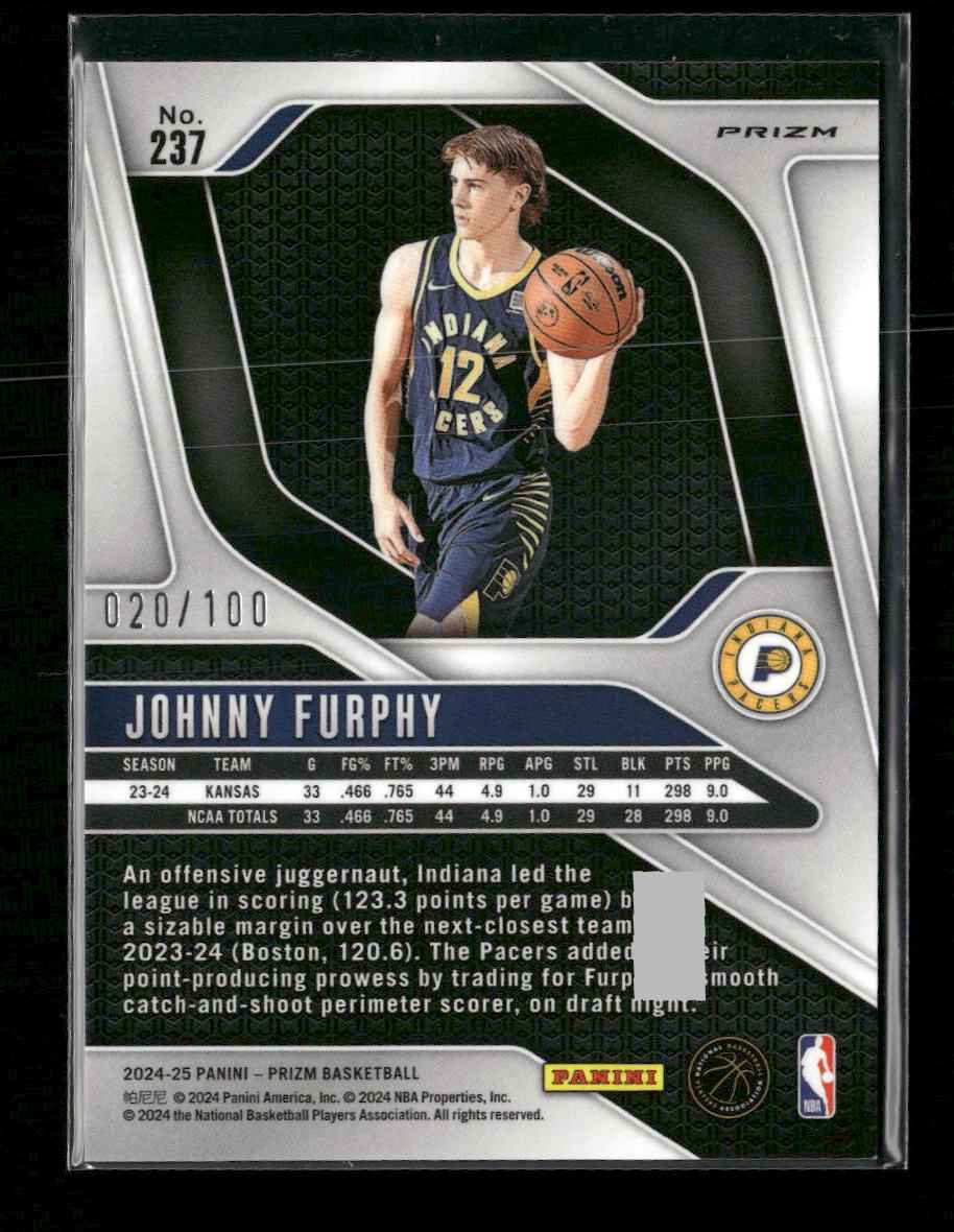 2024-25 Panini Prizm Prizms Fast Break Red Johnny Furphy #/100 #237