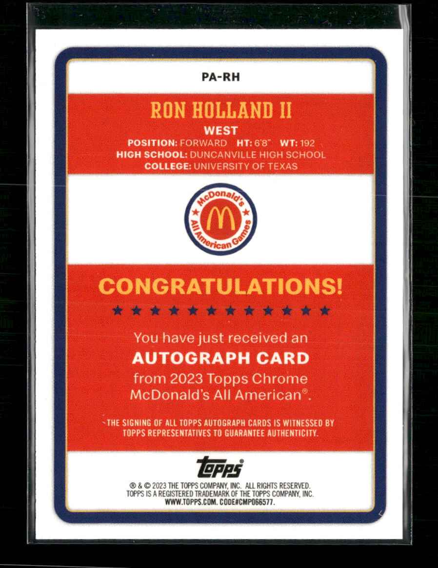 2023 Topps Chrome McDonald's All American Ron Holland II Auto #PA-RH