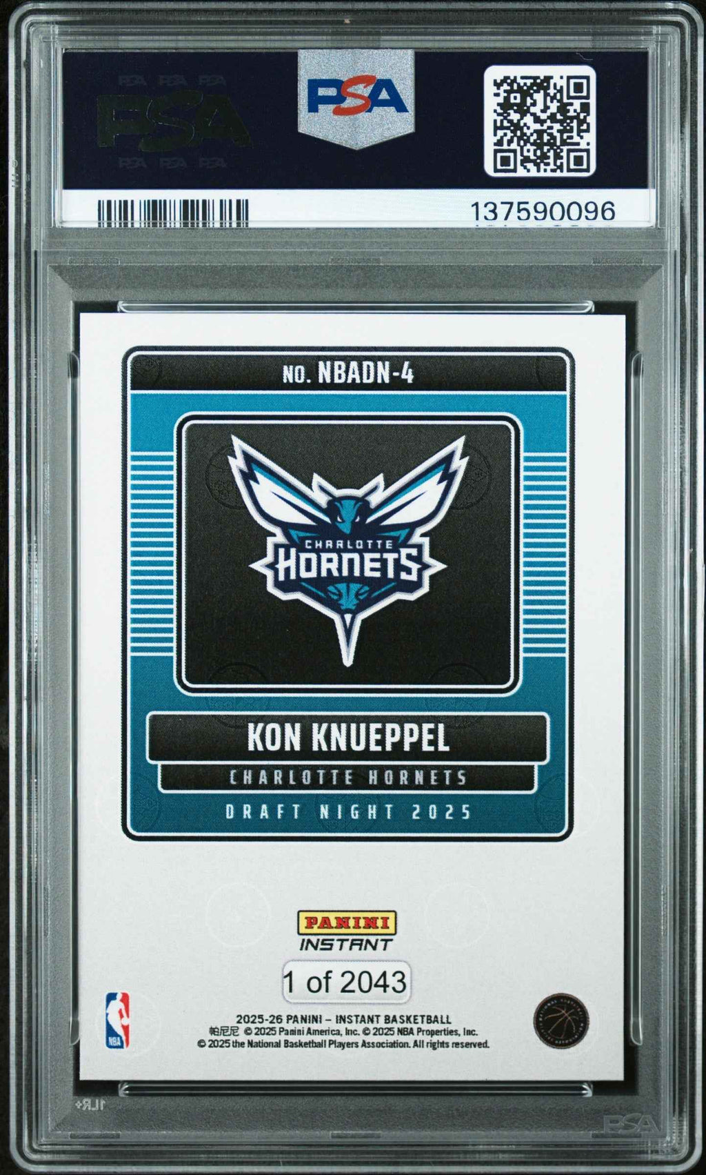 Graded 2025 Panini Instant Kon Knueppel #4 Draft Night Rookie RC Basketball Card PSA 9 Mint