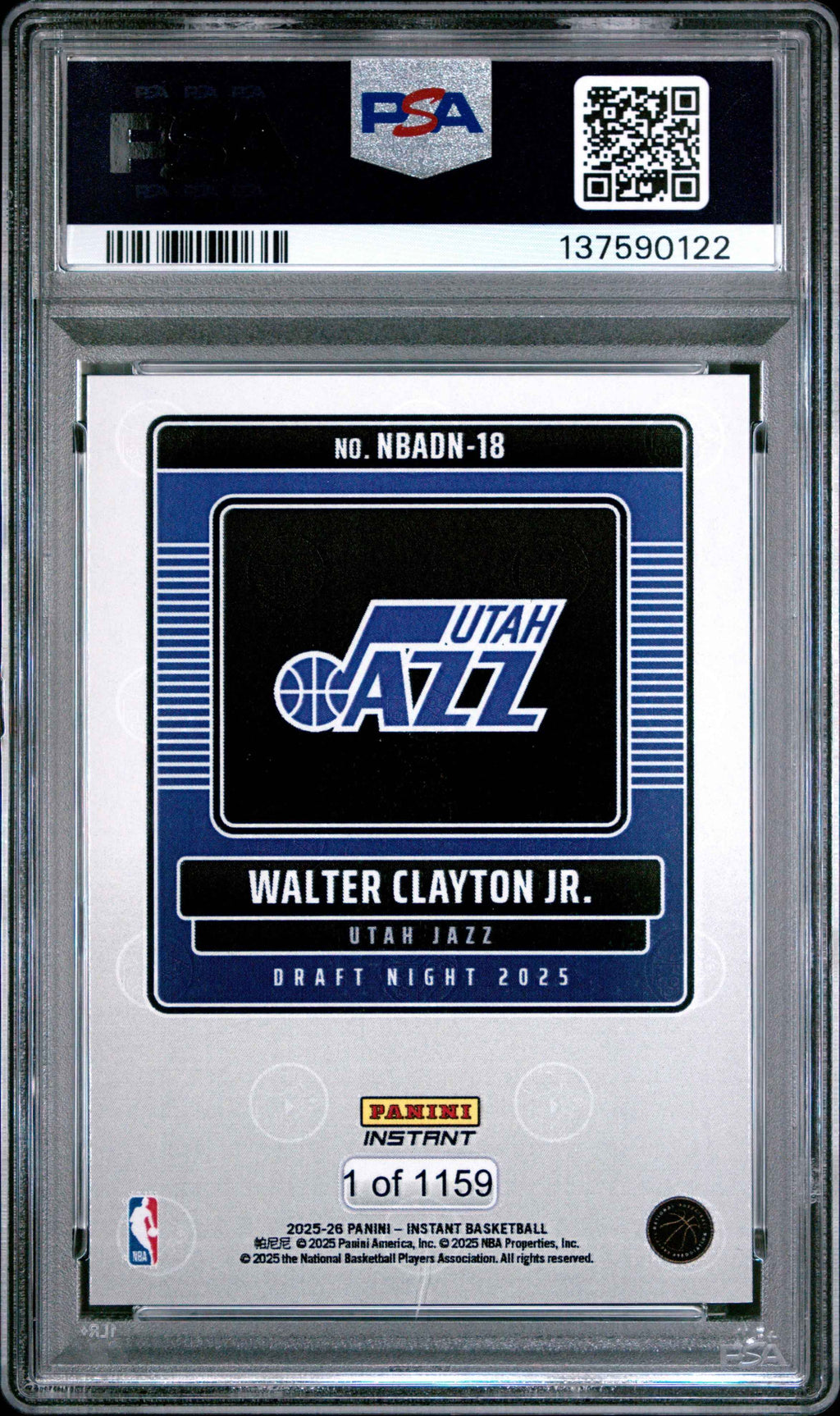 Graded 2025 Panini Instant Walter Clayton Jr. #18 Draft Night Rookie RC Basketball Card PSA 10 Gem Mint