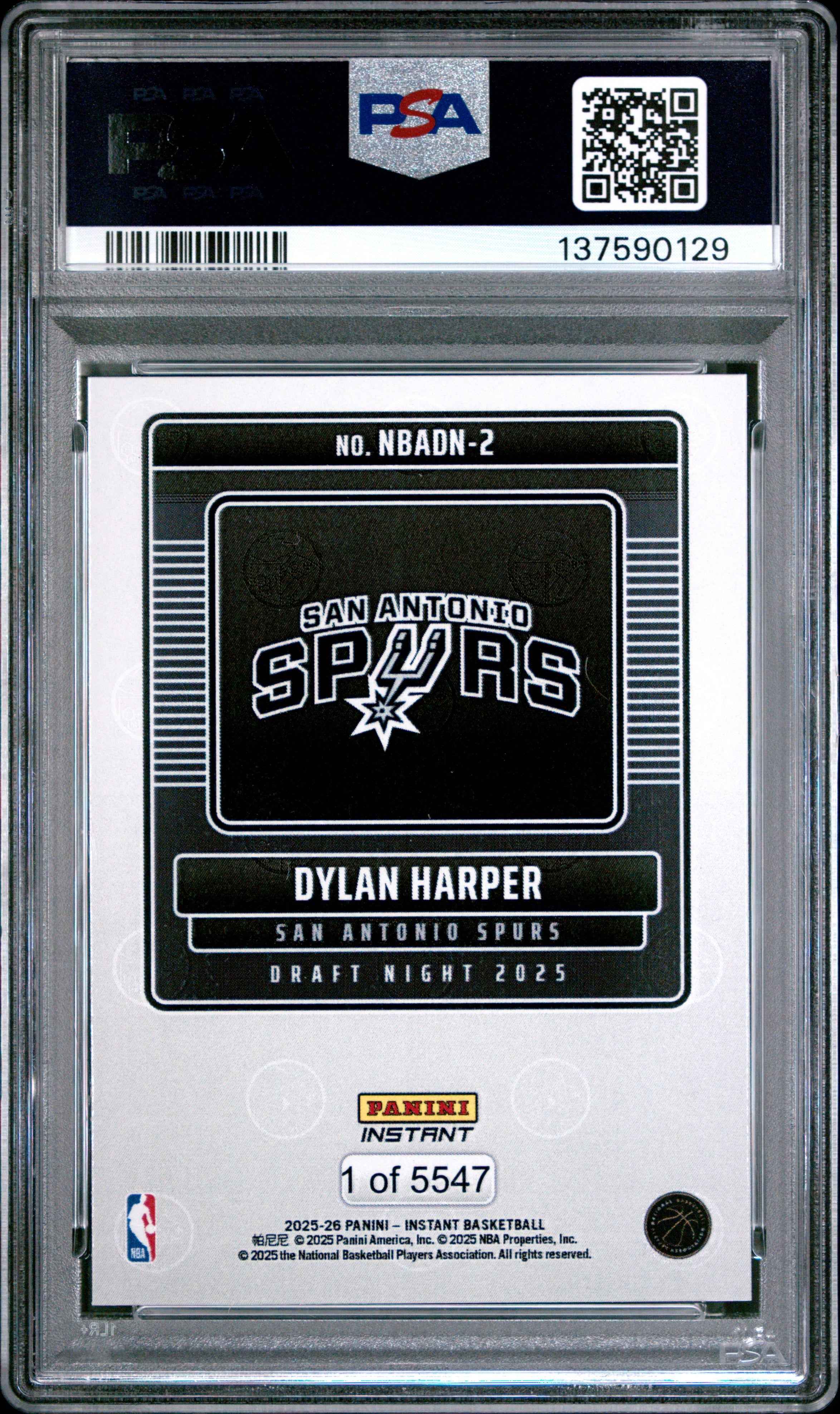 Graded 2025 Panini Instant Dylan Harper #2 Draft Night Rookie RC Basketball Card PSA 10 Gem Mint